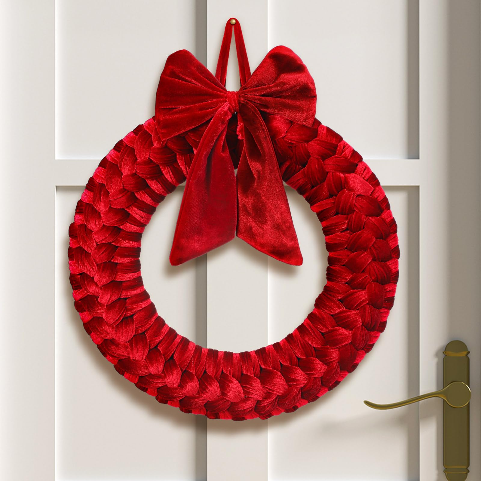 Barydat Christmas Velvet Wreath 14 Wreaths for Front Door Velvet Christmas Wreath Ornament with Bow for Party Table Fireplaces P