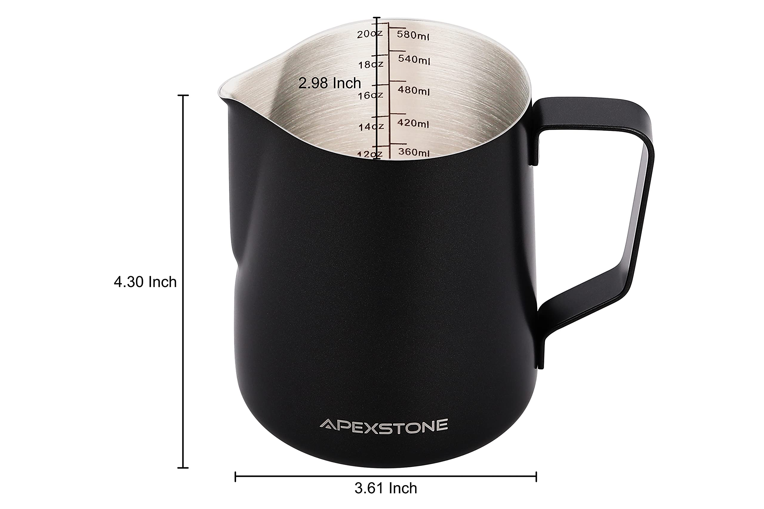 Apexstone 20 oz Black Espresso Steaming Pitcher  Espresso Milk Frothing Pitcher 20 oz Black  Coffee Milk Frothing Cup  Coffee Steaming Pitcher 20 oz/600 ml