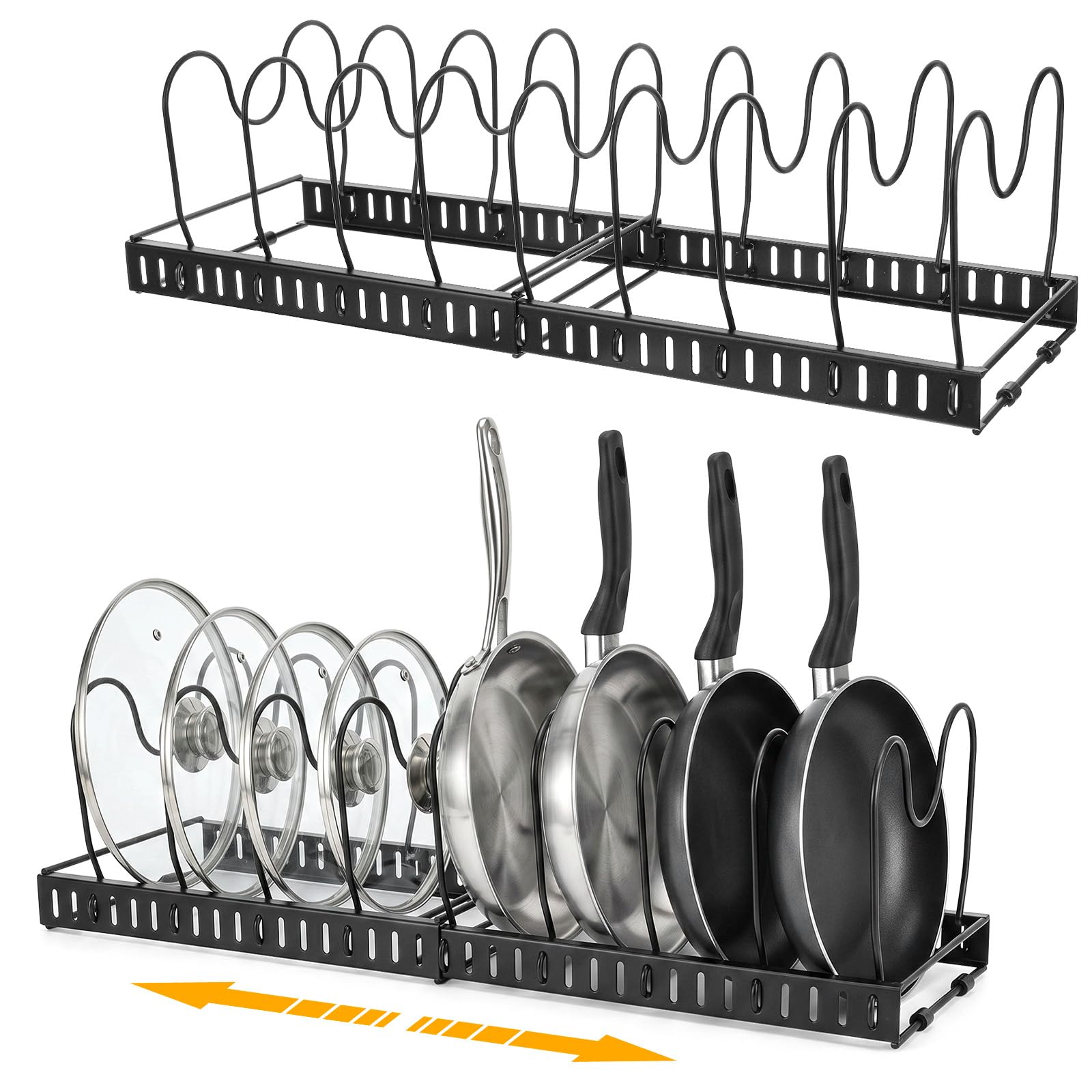 kuyeyzu 2 Pack Pot and Pan Organizer Expandable 1223 Inch Pot Lid Pan Organizers Inside Cabinet with 14 Adjustable Dividers Hea