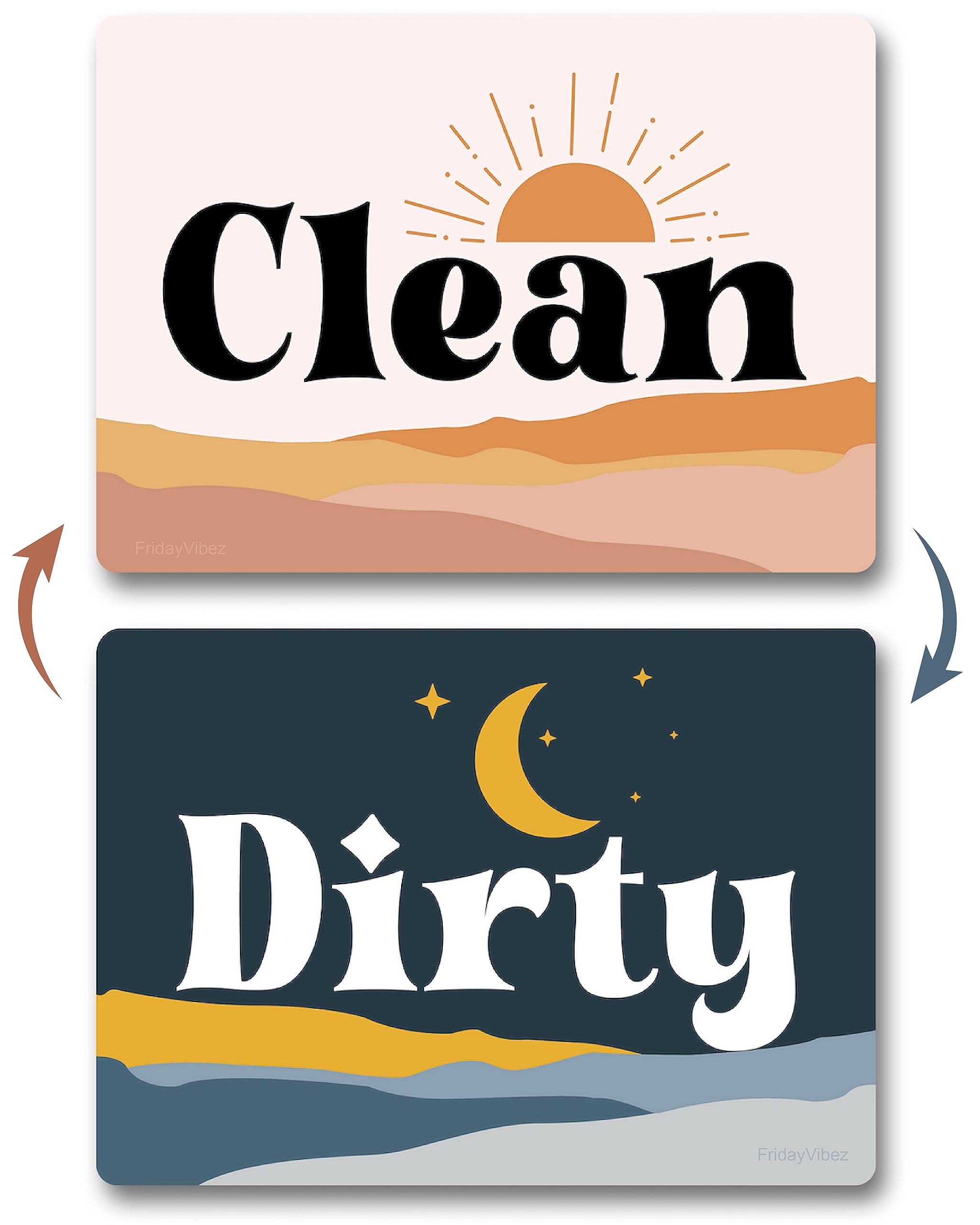 Double-Sided Dishwasher Magnet Clean Dirty Sign - Magnetic Signs That Say Clean/Dirty - Optional Metal Adhesive for Non-Metal St