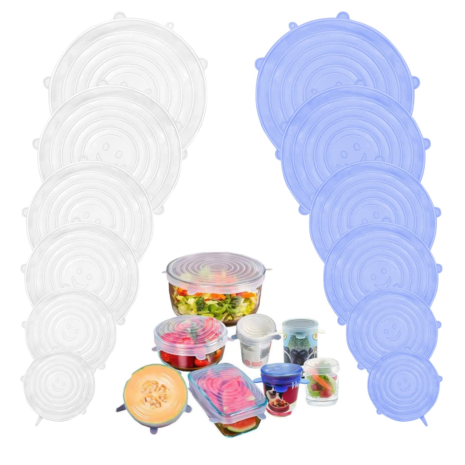 LMIP Stretch Lid, 12Piece Reusable Silicone Stretch Lid, 6 Sizes Stretch Food Holder Lid for Cans, Bowls & Cups, Fruit, Microwav