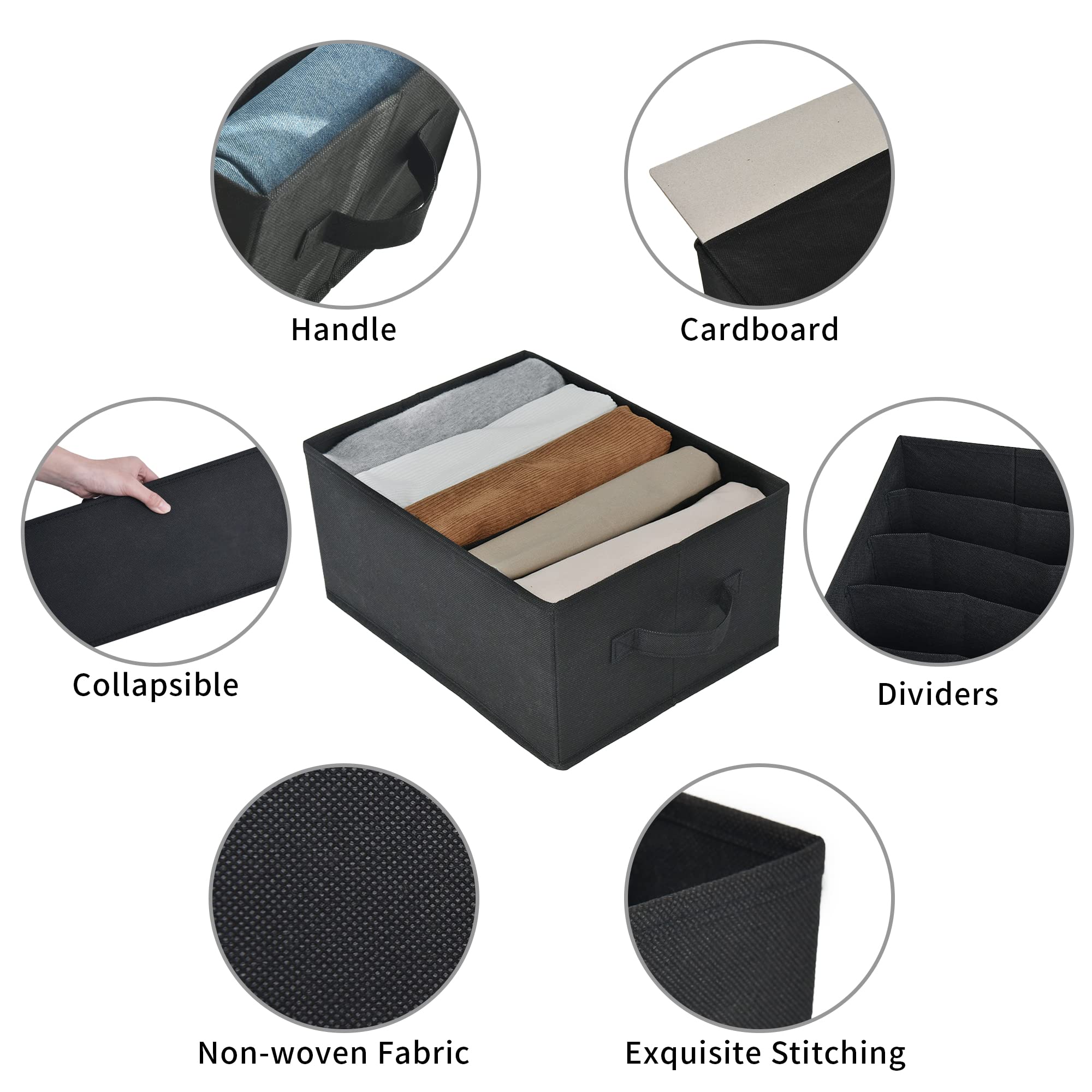 GRANNY SAYS Wardrobe Clothes Organizer, Drawer Organizer Clothes, Black Clothe Storage Bins, 5 Grids Divider Organizers, Storage