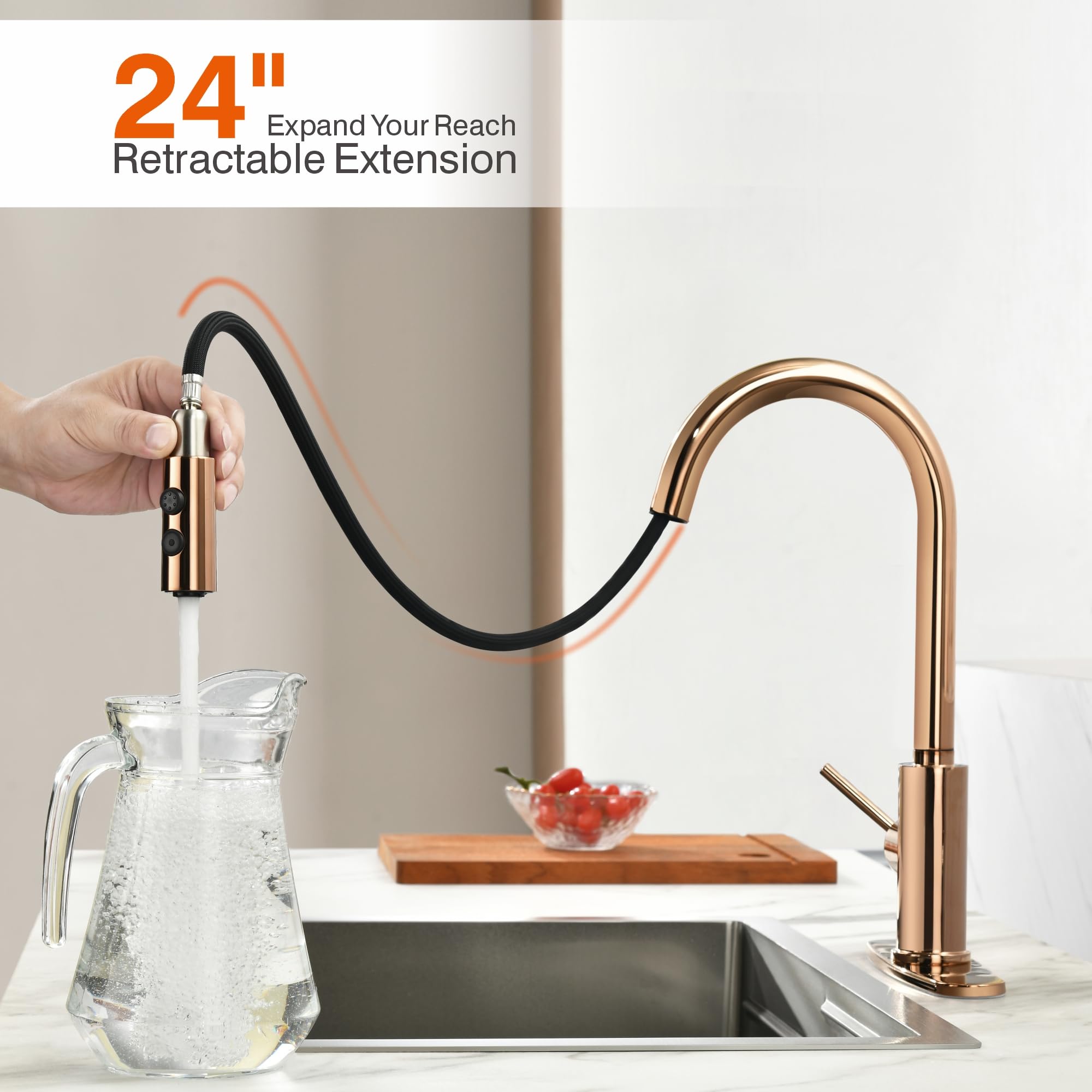 RULIA Copper Rose Gold Kitchen Faucet  Kitchen Sink Faucet  Sink Faucet  Pull-Down Kitchen Faucets  Bar Kitchen Faucet  RV Kitchen Faucet  RB1025