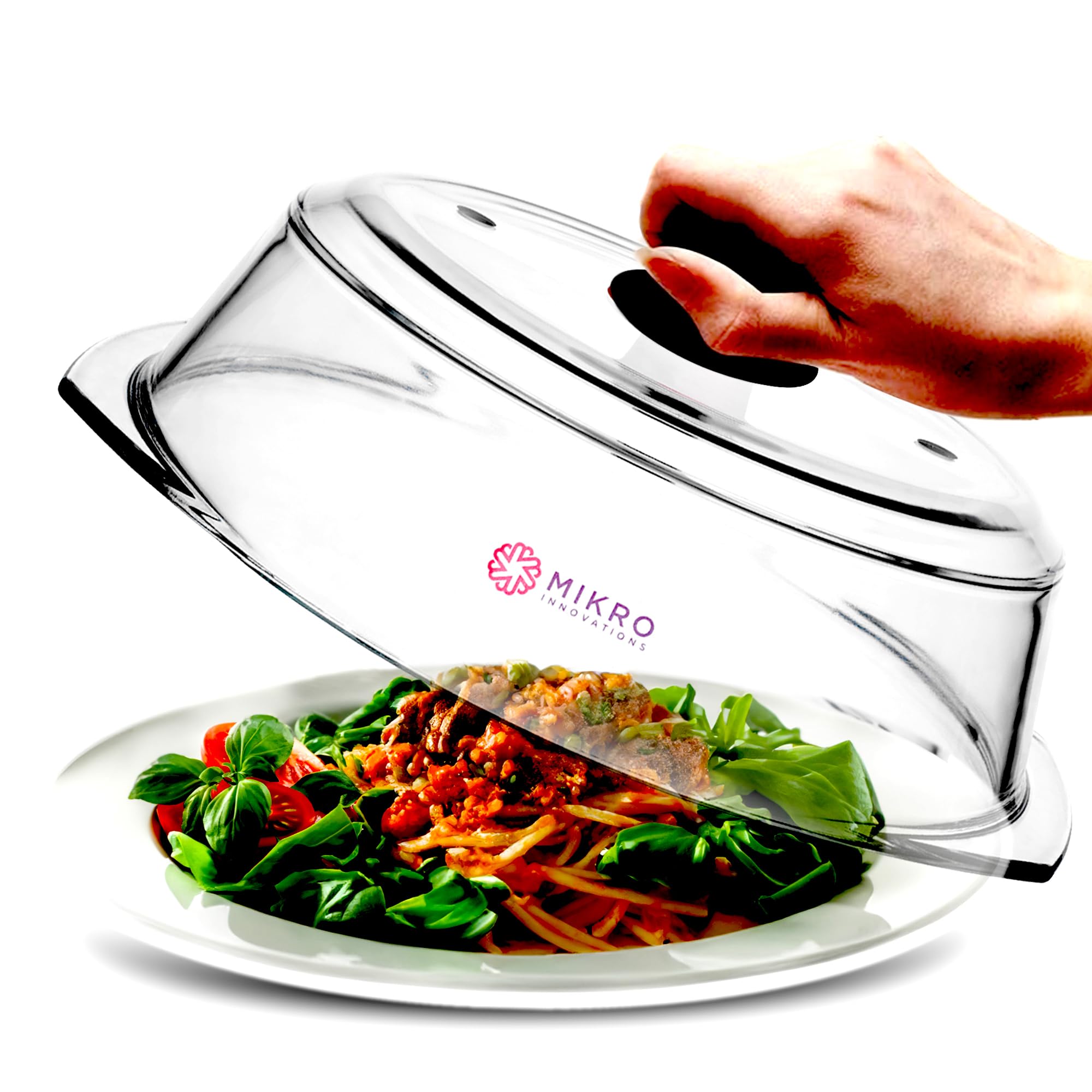 Tall Glass Microwave splatter cover | Sturdy clear 100% food safe BPA free glass lid with easy grip silicone handle | Heavy-duty
