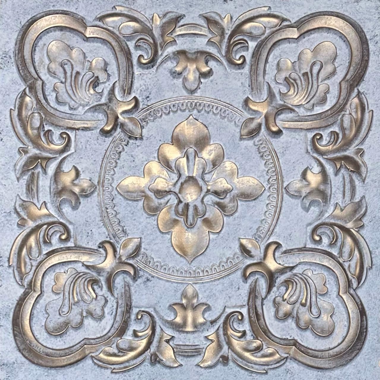 From Plain To Beautiful In Hours DCT30 Gaby PVC 2  x 2  Glue-up or Lay-in Ceiling Tile (Covers / 300 sq.ft), Aged White Gold, 75
