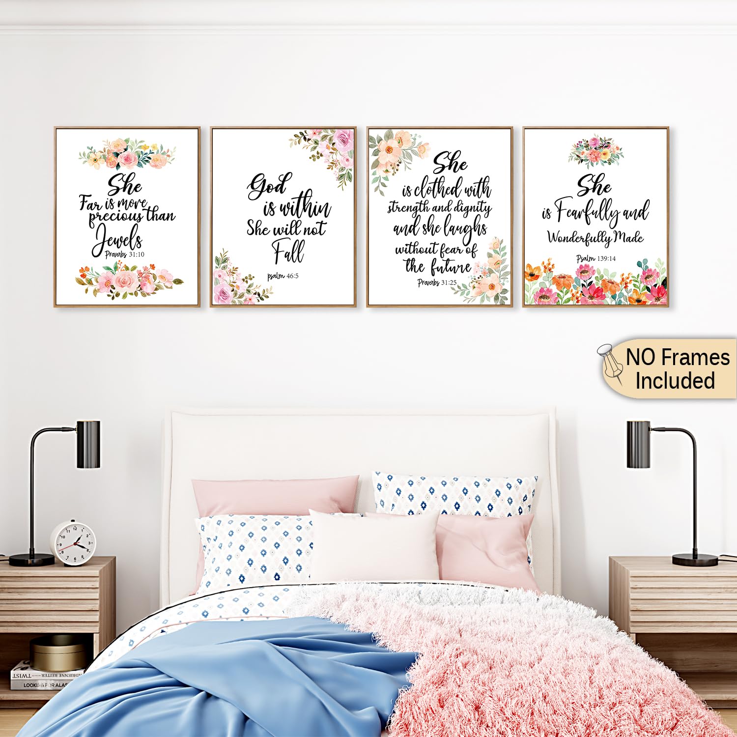 Flowers Bible Verse Wall Art Posters, Christian Wall Decor, Scripture Wall Decor, The Bible For Teen Girls, Gift For Girls Women