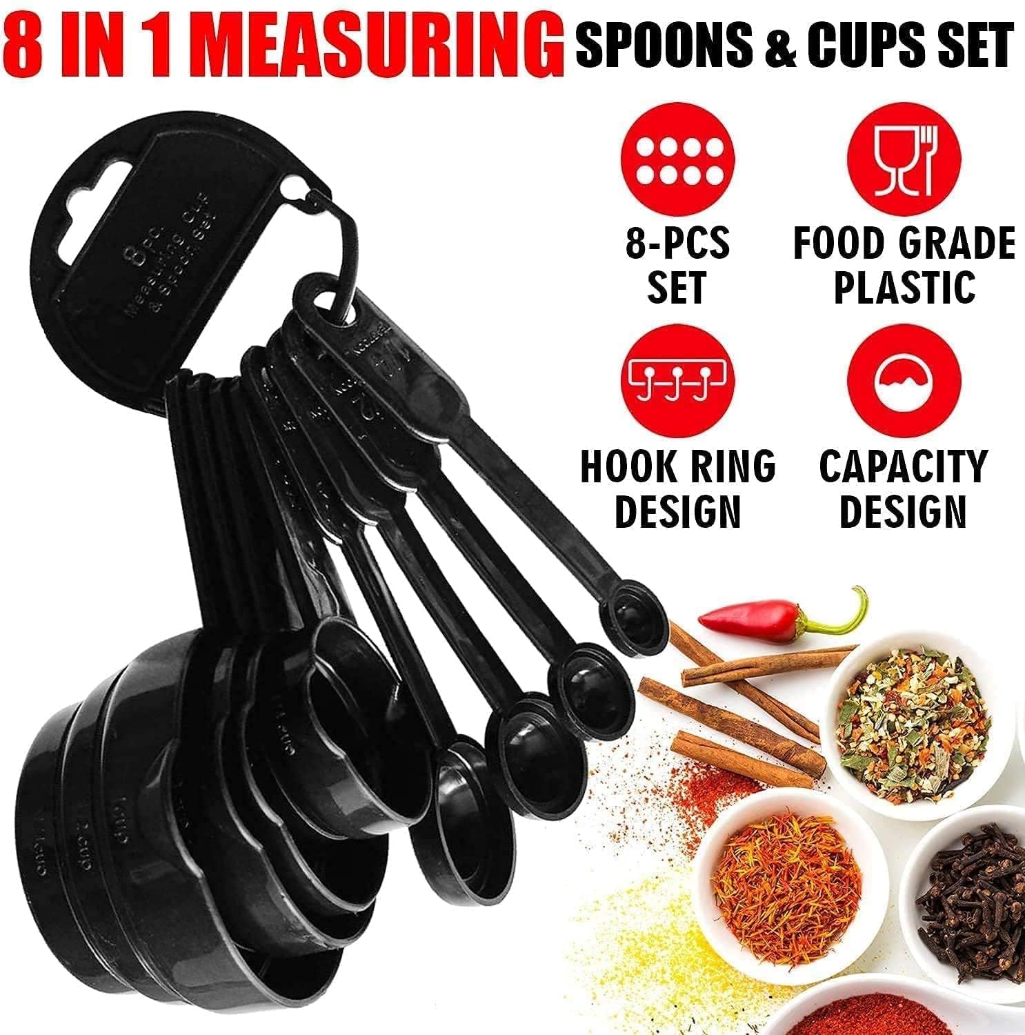 Bigplayer 10-Piece Measuring Set - Precision Plastic Spoons & Cups, Black - Durable, Dishwasher-Safe Kitchen Essentials For Baki