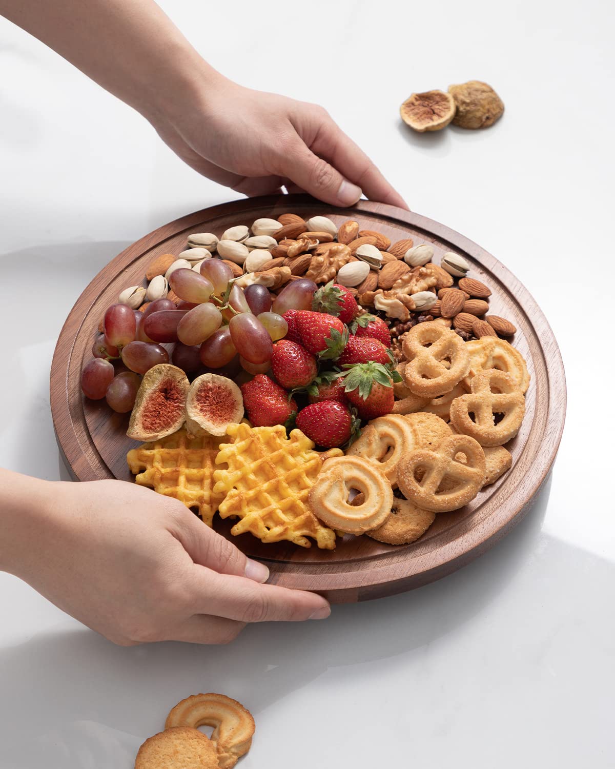 Fun Elements Rotating Cake Stand With Dome, Acacia Wood Cake Plate | Lazy Susan With Acrylic Lid For Table, Cheese Board & Servi