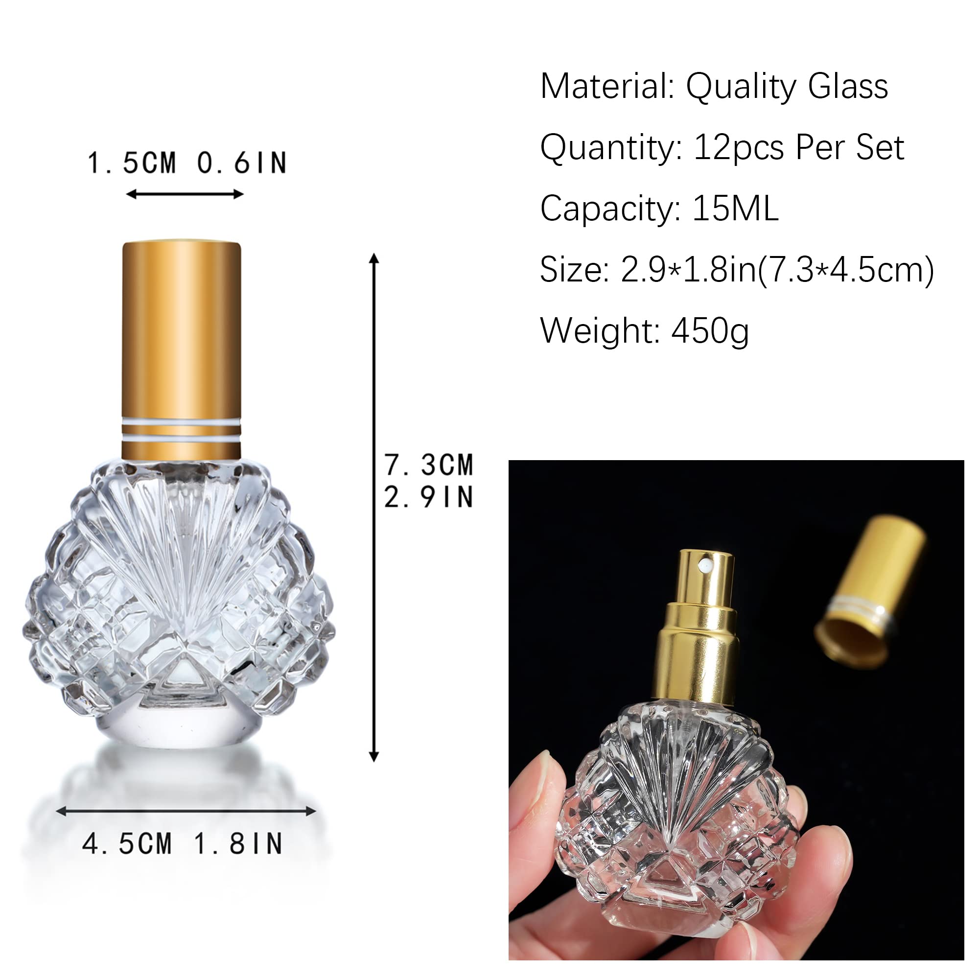 Yu Feng 12Pcs 15Ml Glass Bottle Perfume Atomizer Refillable Spray Empty Perfume Bottle With Funnels Pipettes Dispenser For Perfu