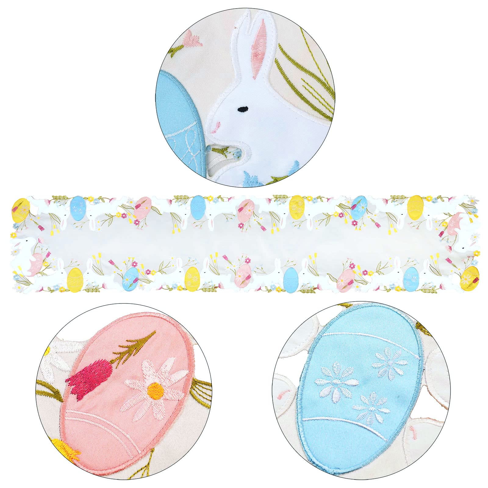 Simhomsen Embroidered Colorful Eggs And Bunny Table Runners Dresser Scarf For Easter Holiday Or Spring Season (14 X 53 Inches)