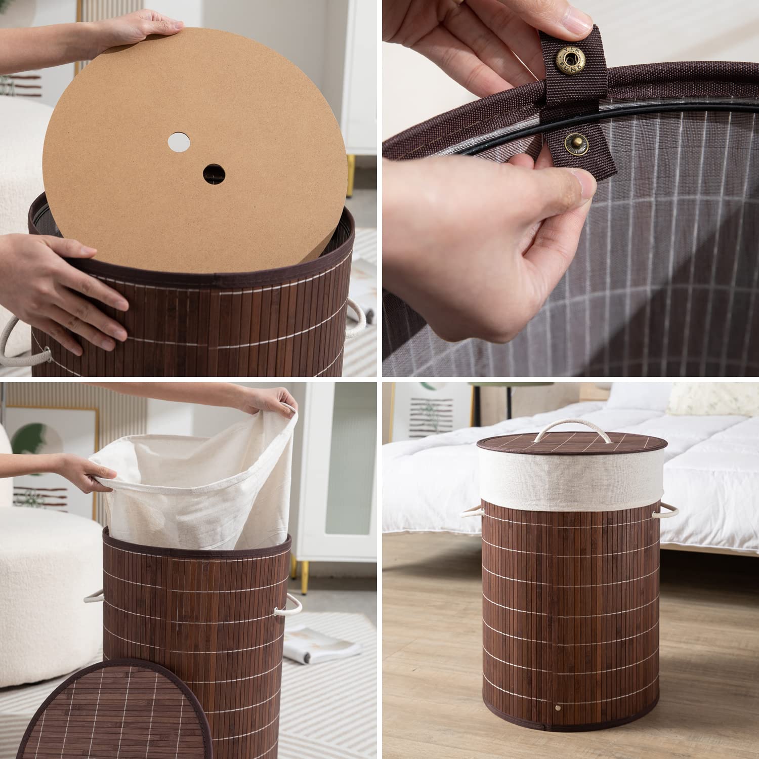 Homestorie Eco-Friendly Foldable Bamboo Laundry Basket Hamper With Lid, Large - 57 Liter (Coffee Brown)