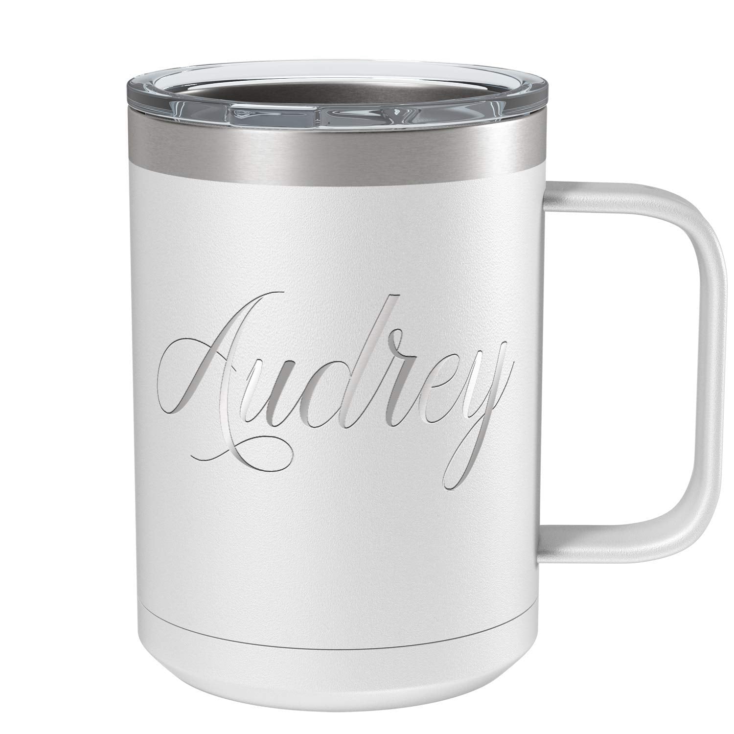 Personalized Coffee Mug White Matte Finish 15 oz with Handle Custom Engraved Gift Stainless Steel Vacuum Insulated Cup