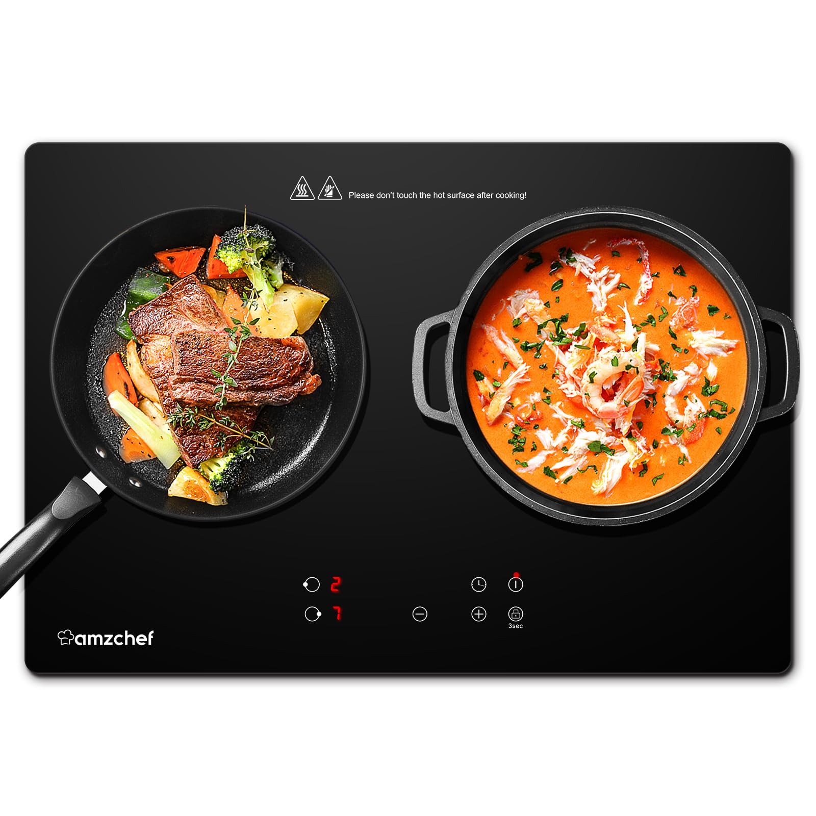 Double Induction Cooktop AMZCHEF Induction Stove Top 2 Burners for RV  Built-in Electric Cooktops With 9 Power Levels  Sensor Touch  99-min Timer  Safety Lock  Ceramic Glass  120V  Shared 1800W