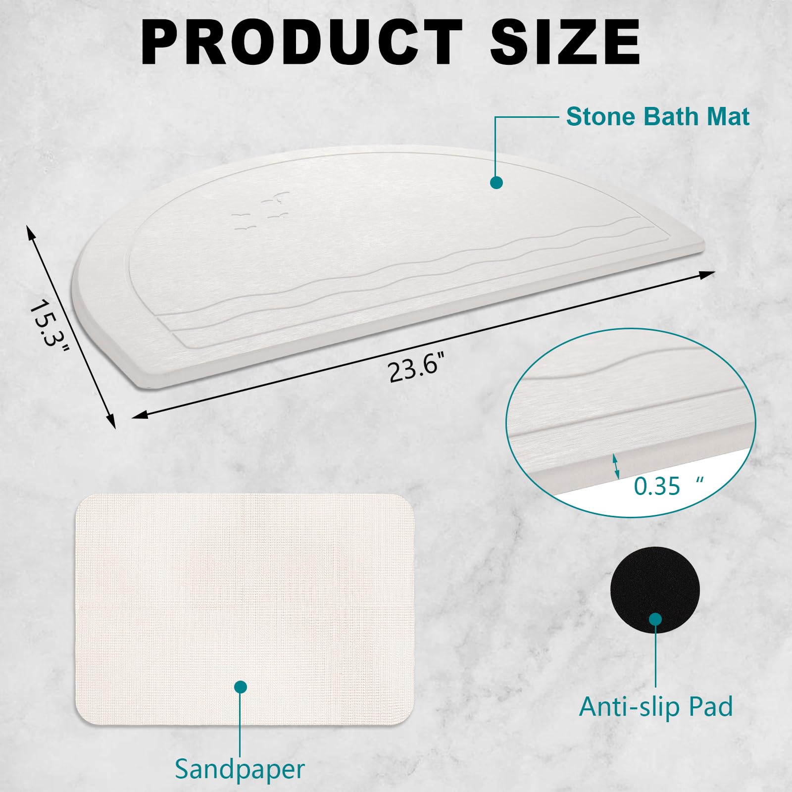 Elfcool Stone Bath Mat Diatomaceous Earth Shower Mat Non Slip Quick Dry Bath Stone Mat Super Absorbent Bathroom Floor Mat For Ba