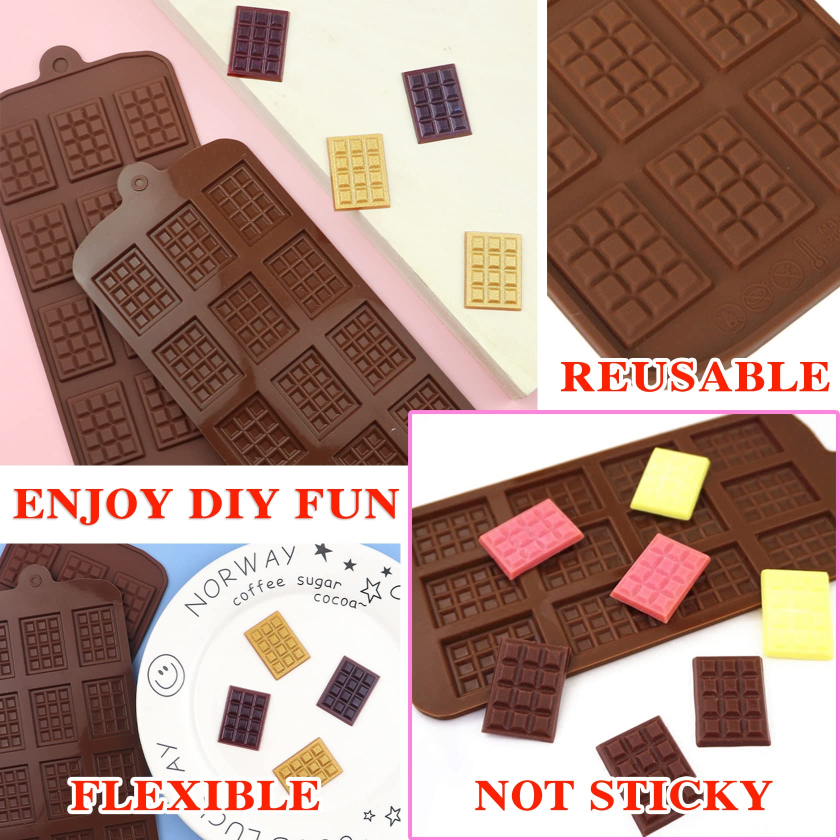 2 Pieces Silicone Break Apart Chocolate Moulds,Silicone Square Mold,Non-Stick Candy Chocolate Bar Mold,Reusable Candy Protein Si