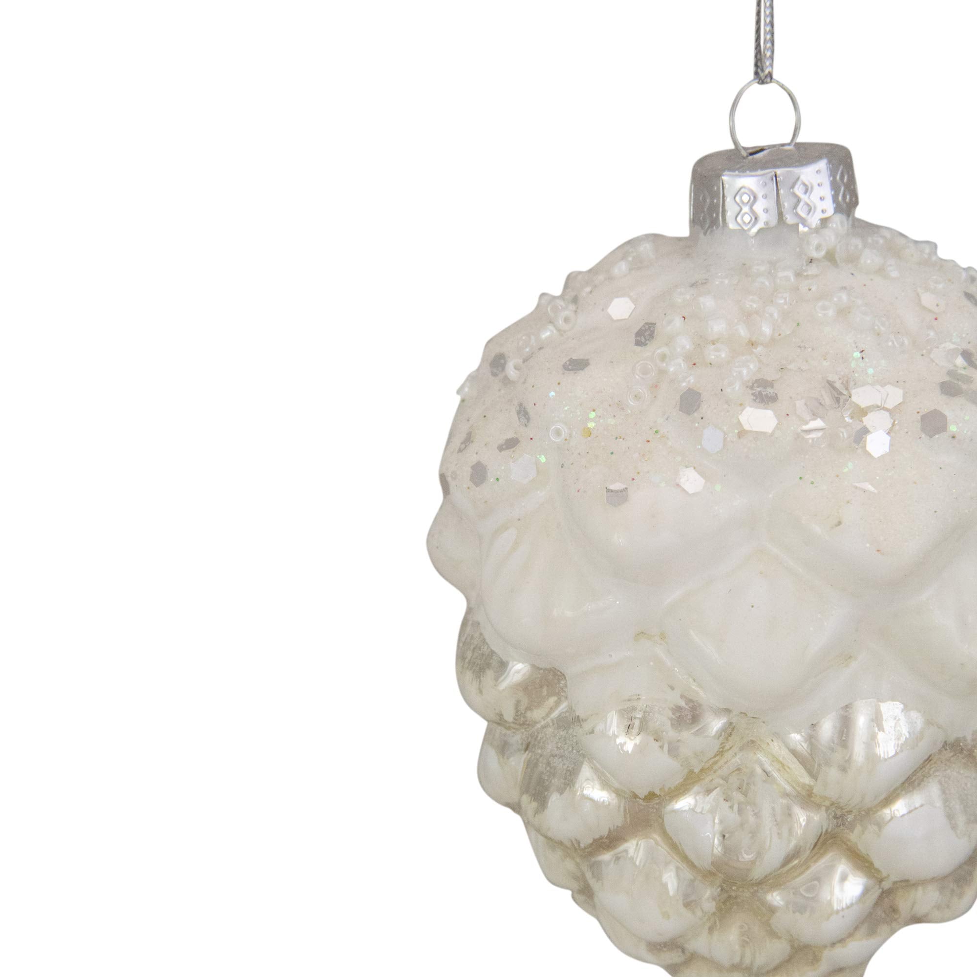 Frosted Pine Cone Glass Christmas Ornament - 3.75 - White