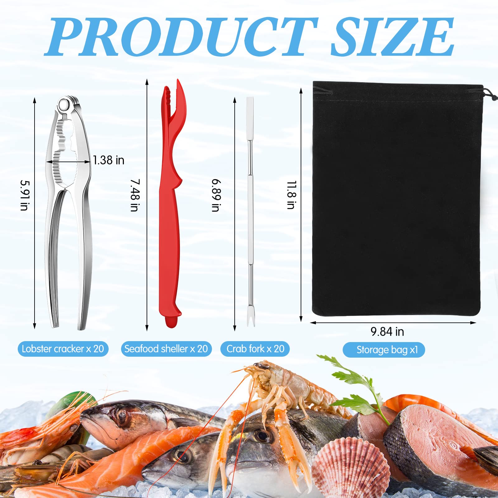 Zhehao 61 Pcs Seafood Tools Set Includes 20 Crab Crackers, 20 Lobster Shellers, 20 Crab Leg Forks And 1 Storage Bag, Nut Cracker
