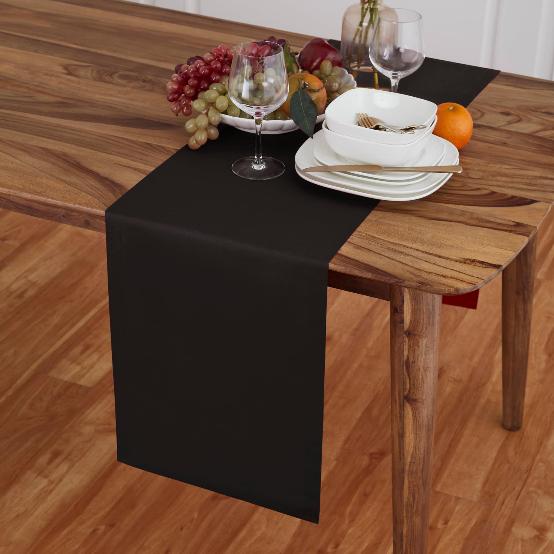 Solino Home Black Table Runner 108 Inches Long - Cotton Linen Table Runner 14 X 108 Inch - Machine Washable Dining Table Runner