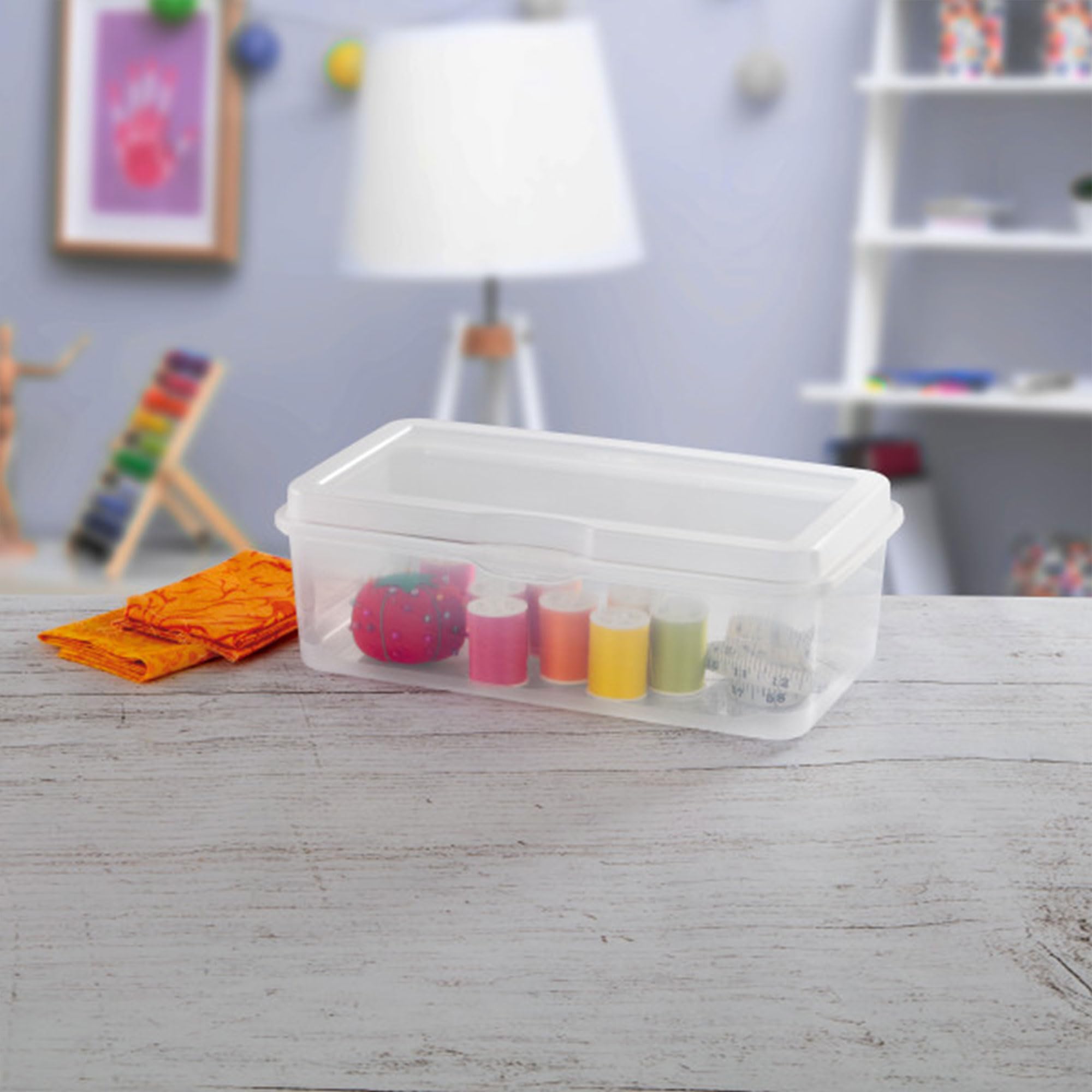 Sterilite Large Fliptop Stackable Small Storage Bin With Hinging Lid, Plastic Container To Organize Desk At Home, Classroom, Off
