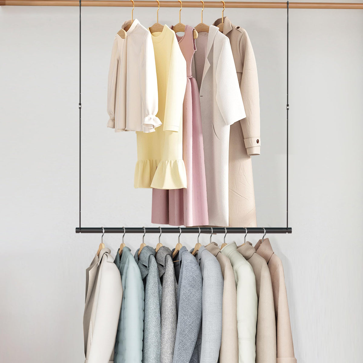 Sto Sto 1 Pack Closet Hanging Rod, Length And Height Adjustable Closet Rod, Space-Saving Closet Extender Hanging Bar For Hanging