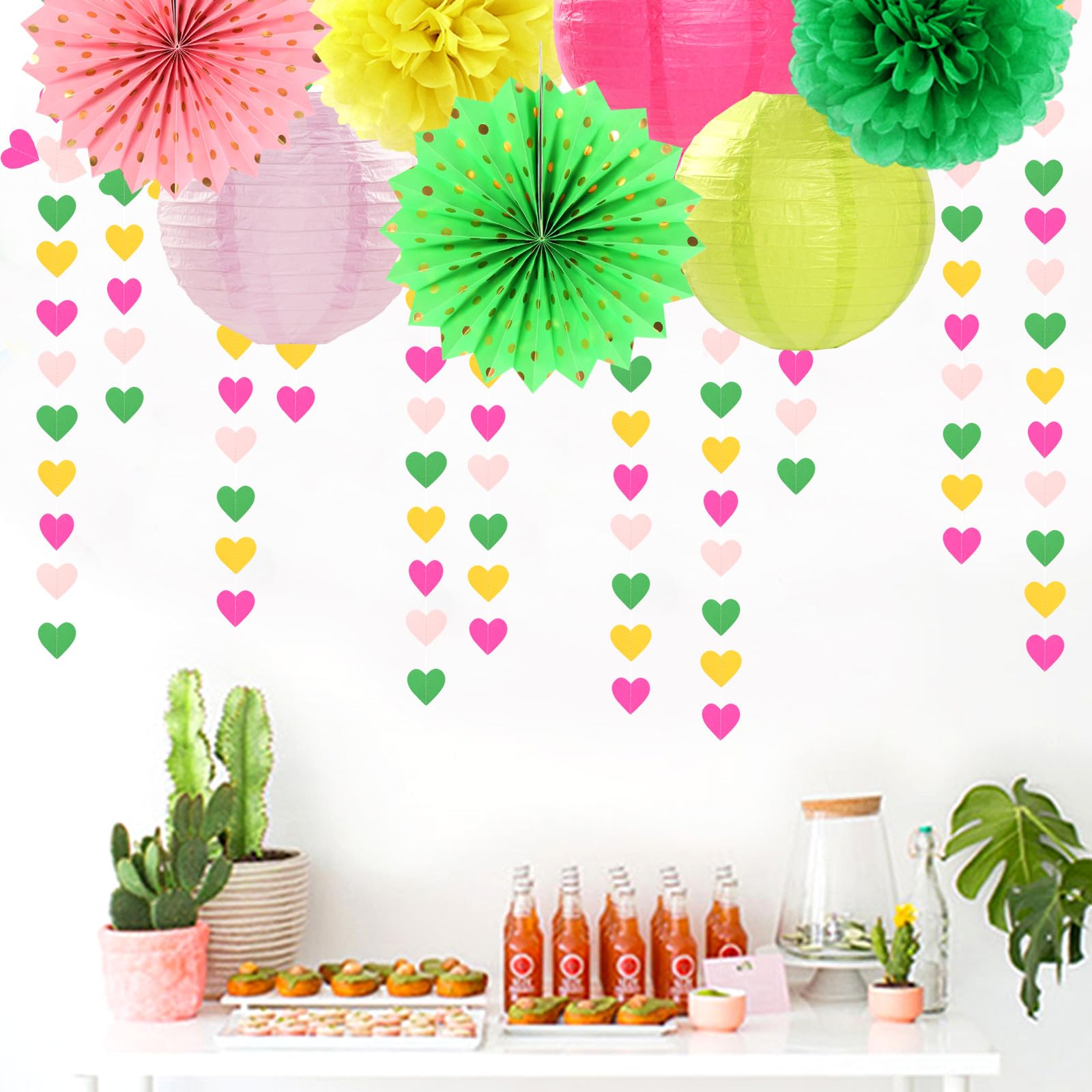 Hawaii Pool Party-Decorations Love-Heart Garland - 52Ft Tropical Jungle Birthday Bachelorette Hanging Decoration Streamers Banne