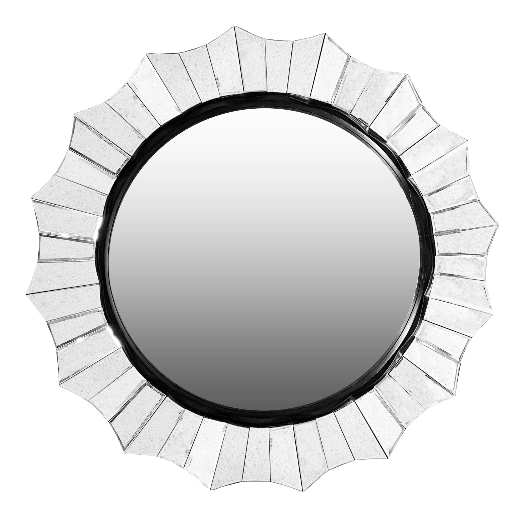 The Urban Port Round Accent Wall Mirror with Scalloped Design and Beveled Edges