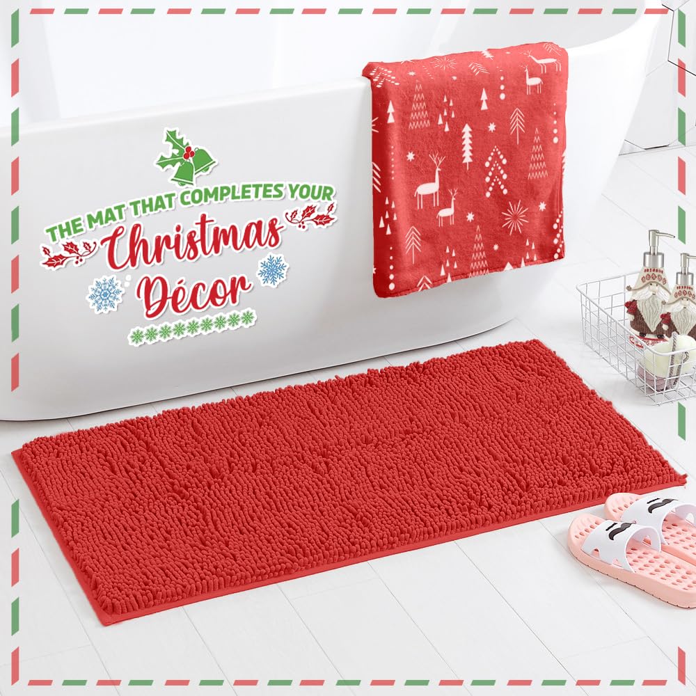 LuxUrux Red Bathroom Rugs Set-Extra-Soft Plush Bath mat Shower Bathroom Rugs,1 Chenille Microfiber Material, Super Absorbent (