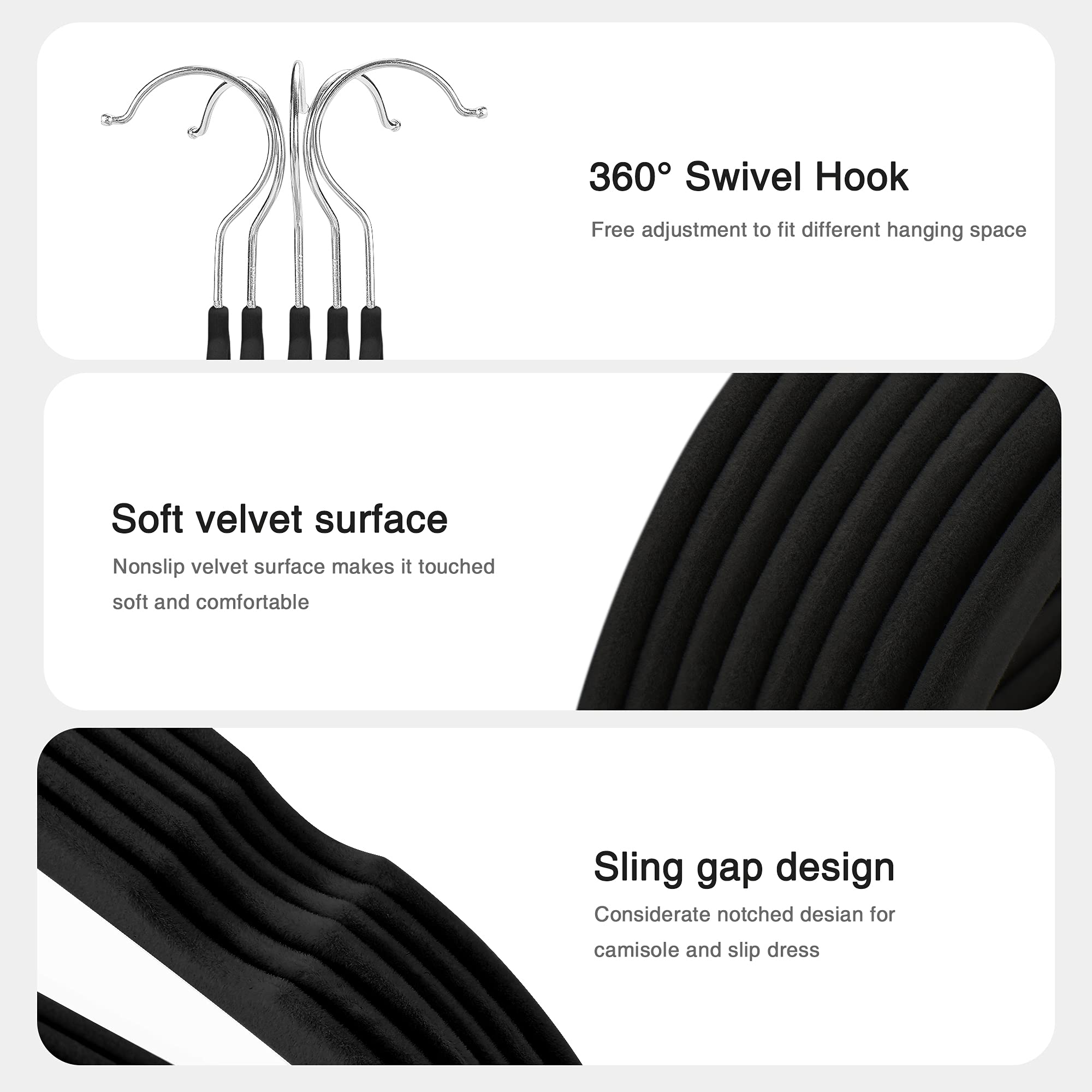 Cozymood Luxury Black Velvet Hangers 60 Pack  Premium Clothes Hangers Non-Slip Felt Hangers  Strong Black Hangers Heavy Duty Coat Hangers  Sturdy Suit Hangers Space Saving  No Shed  360 Rotating Hook