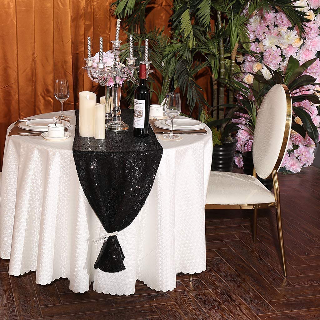 Black Sequin Table Runner 12'' X 108'' Pack Of 12 Sequin Glitter Table Runner Glitter Party Supplies For Weding Party Baby Showe