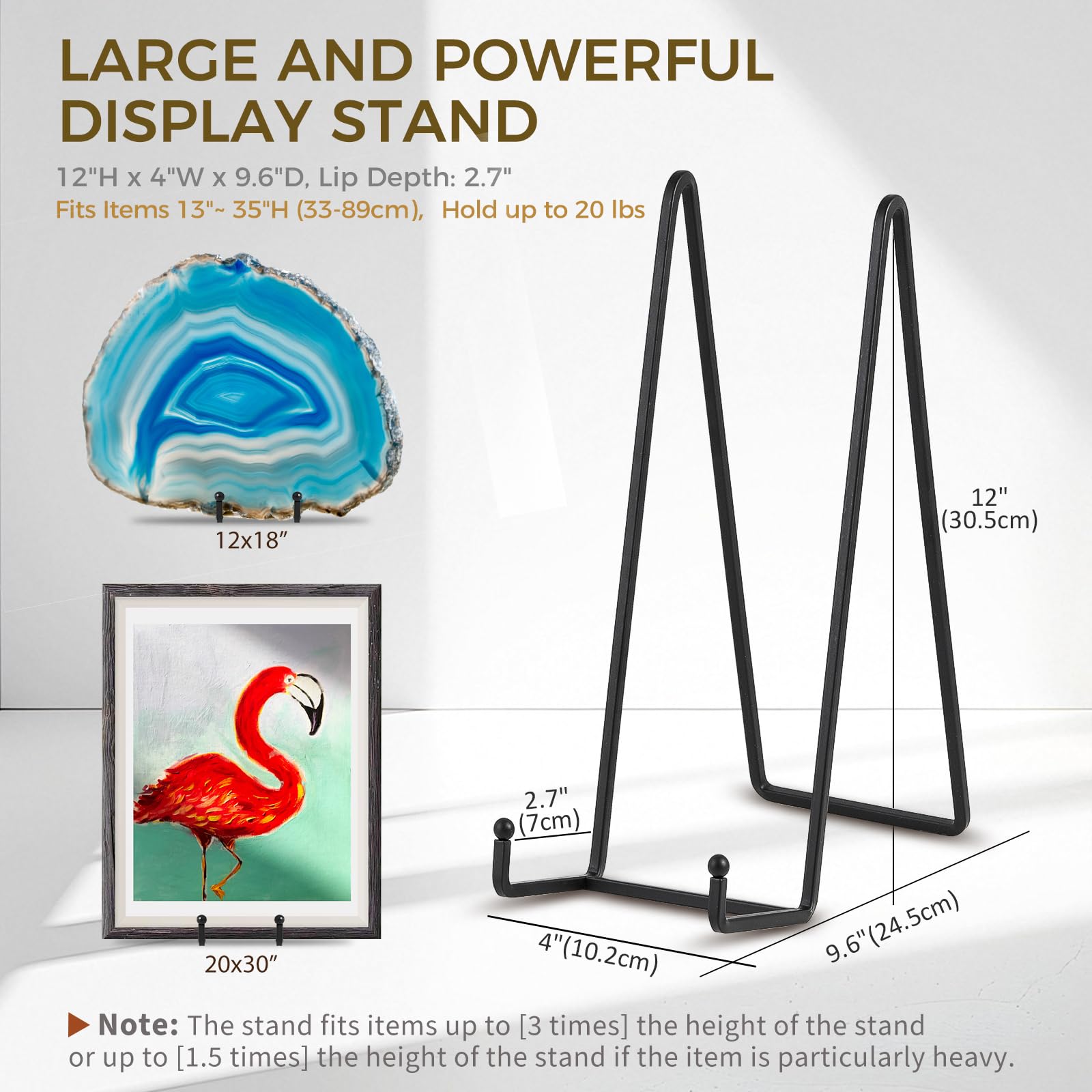 Large Plate Holder Display Stand - 12 inch Super Tall Big Plate Stands for Heavy Duty Display - Metal Picture Frame Stand - Tabl
