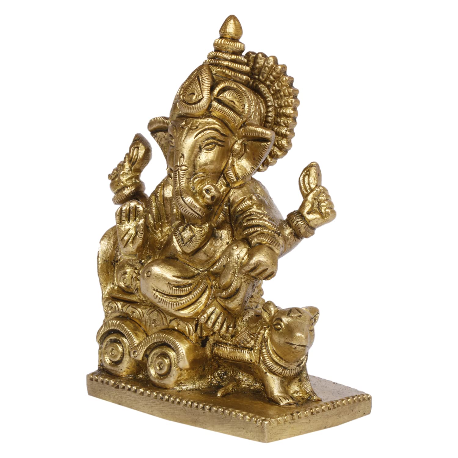 Kartique Brass Ganesh Riding On Mushak Cart Ganesha Bhagwan Statue Ganpati Idol Murti For Home Entrance Decor Diwali Gift Ganesh