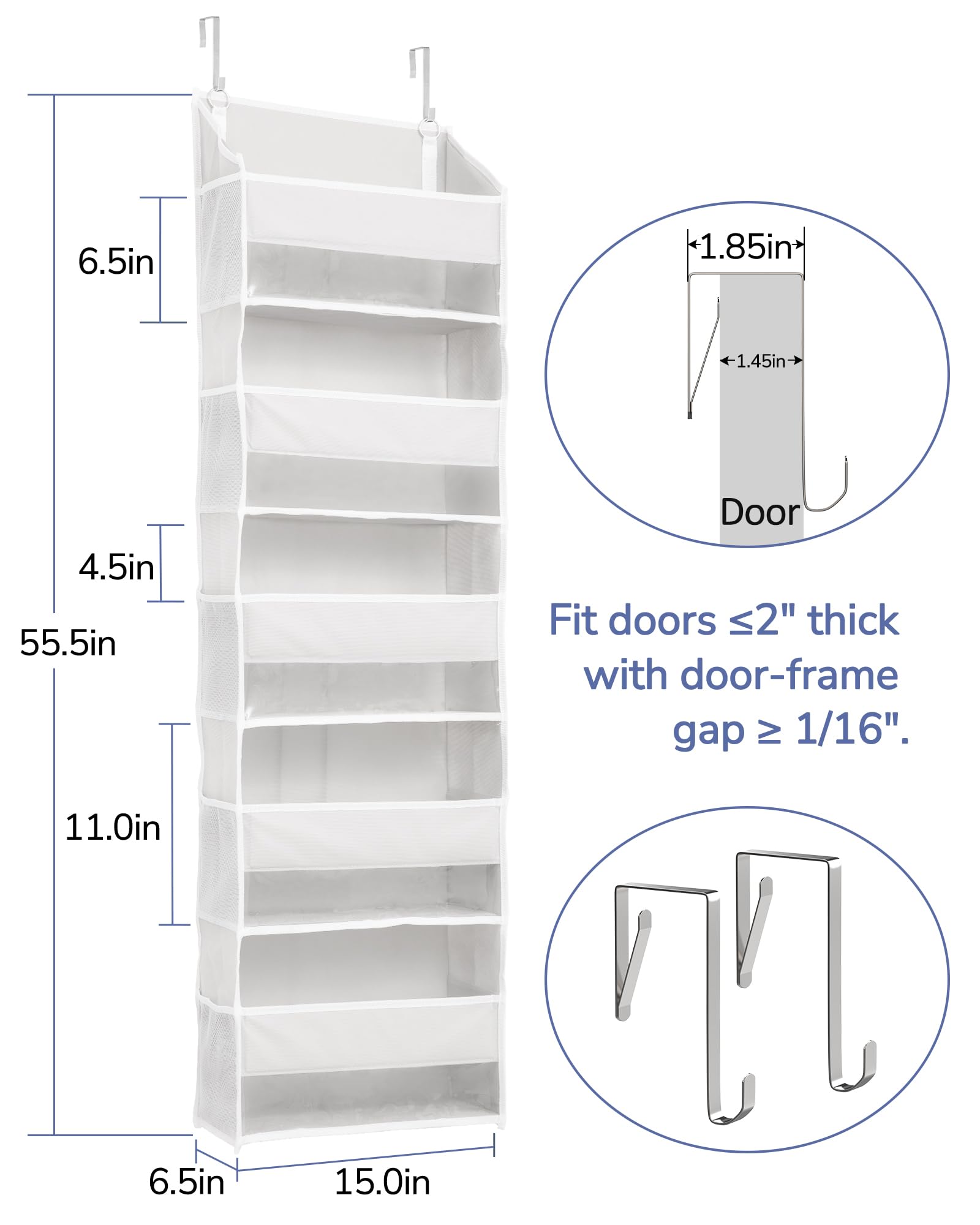 Ulg 1-Pack Over Door Organizer With 5 Large Pockets 10 Mesh Side Pockets, 44 Lbs Weight Capacity Hanging Storage Organizer With