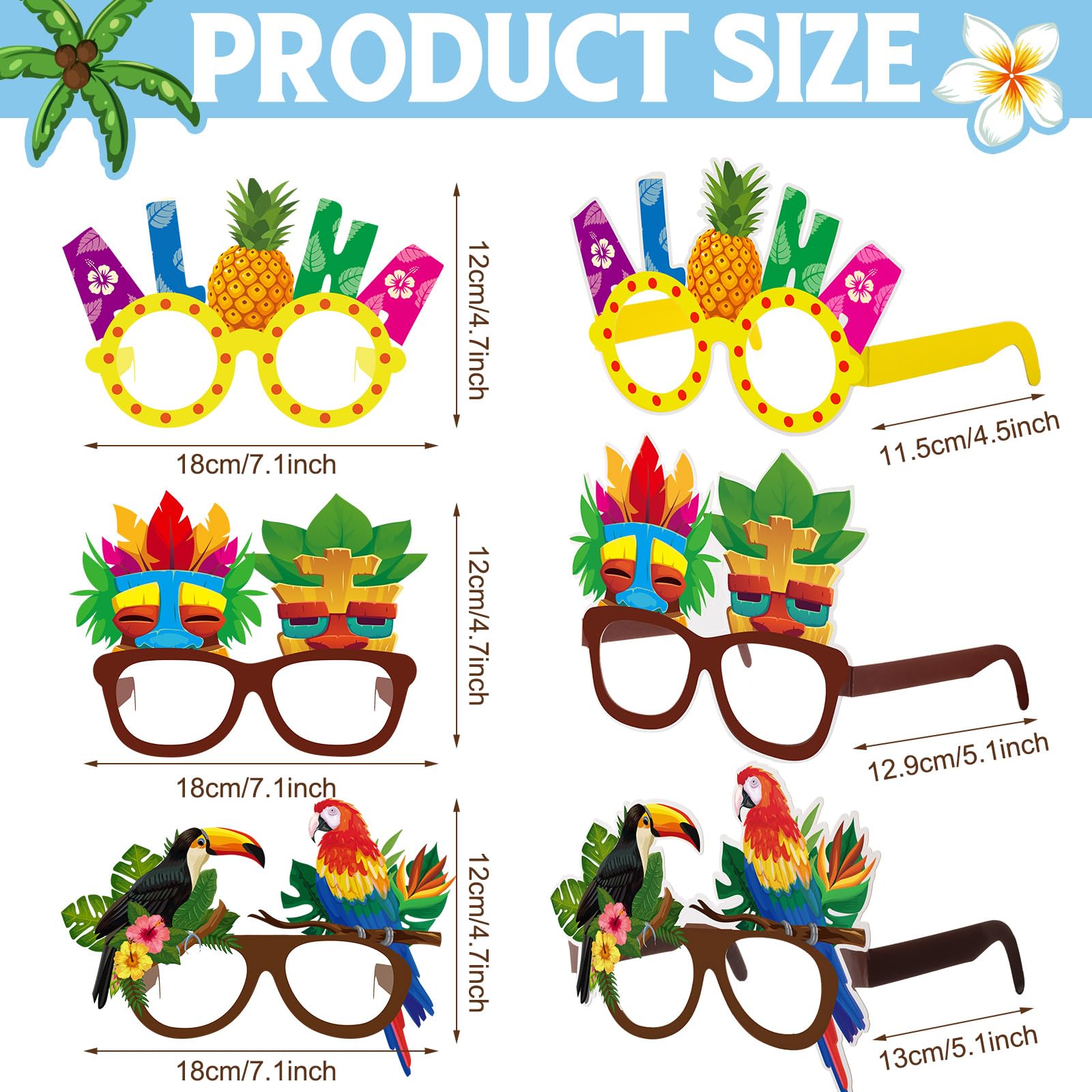 Vinsot 32 Pack Beach Pool Party Eyeglasses Decor Summer Luau Paper Glasses Bulk Hawaiian Sunglasses Frame Tropical Pool Props Ph