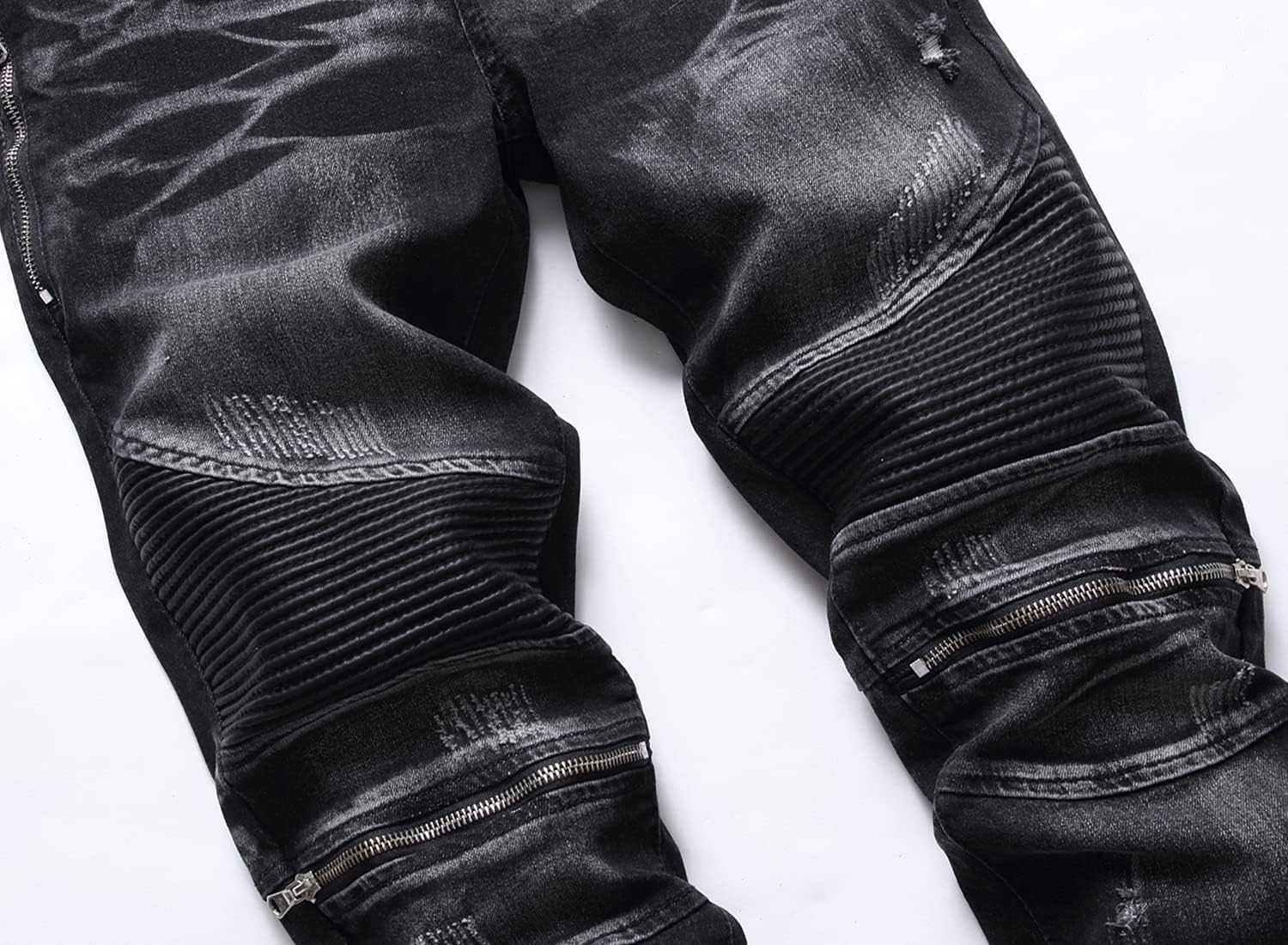 Aititia Mens Biker Zipper Deco Washed Straight Fit Jeans (28, 005 Black)