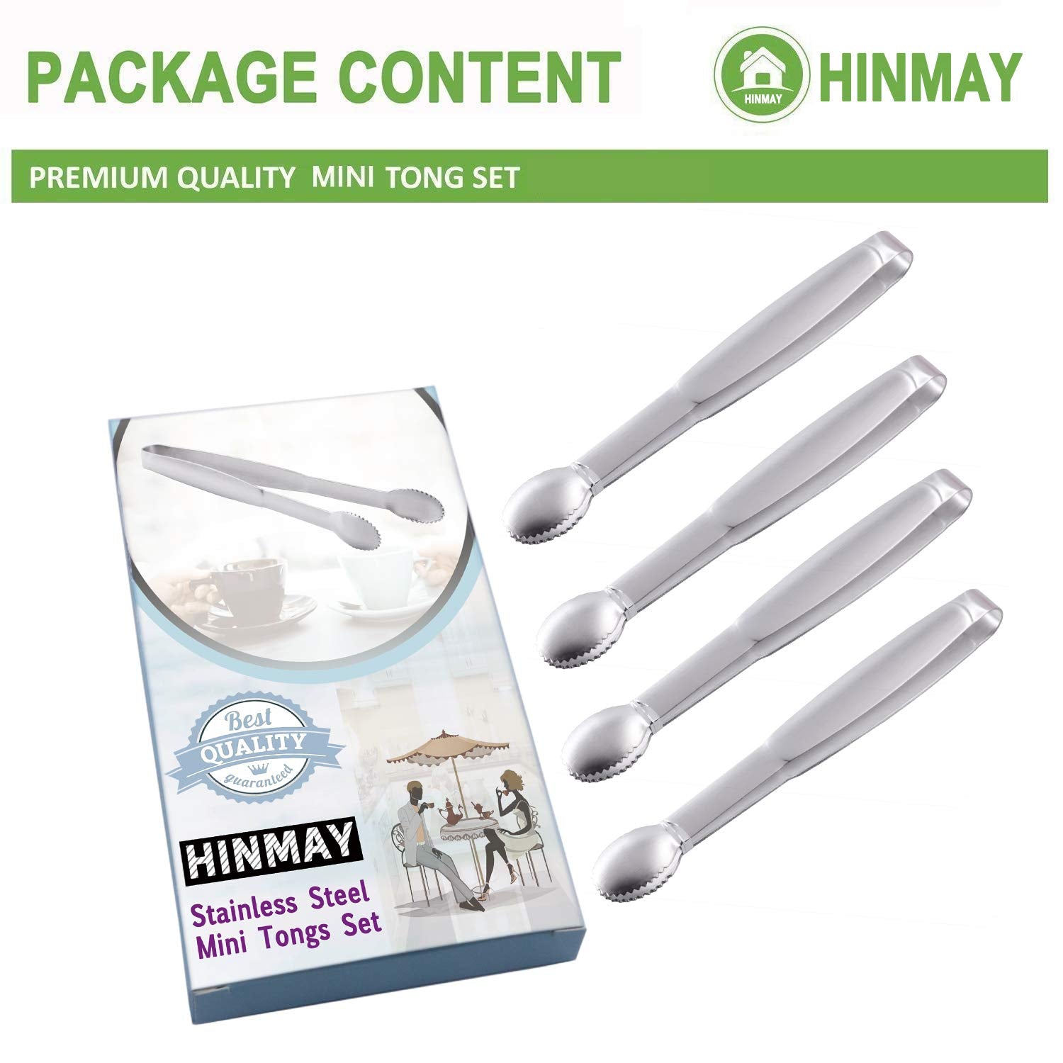 Hinmay Mini Appetizers Tongs Serving Tongs 5-3/4 Inch Small Sugar Cube Ice Tongs, Set Of 4