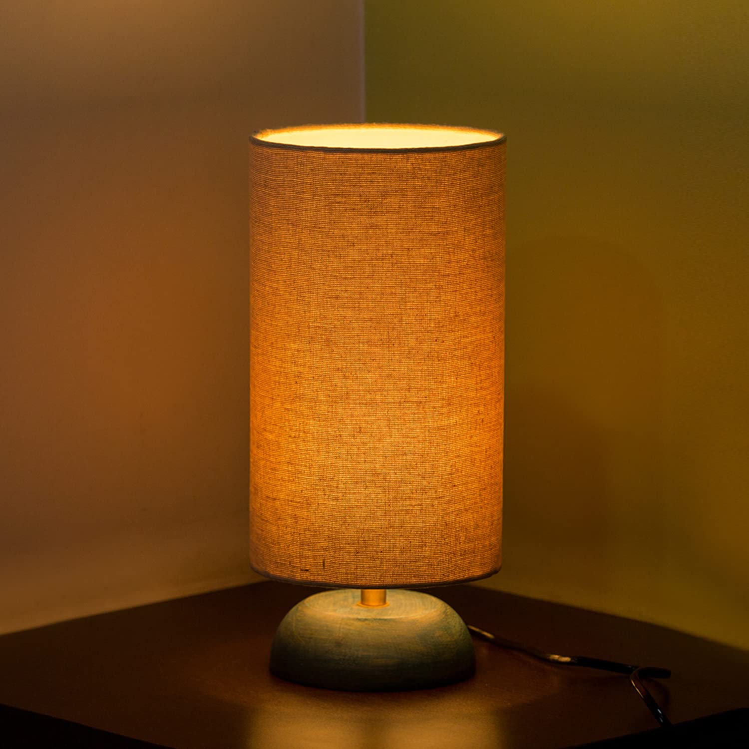 Exclusivelane Faraday Wooden Led Table Lamp For Living Room Bedroom Bedside Lamp (13 Inch, Wood, Turquoise, Without Bulb, Pack