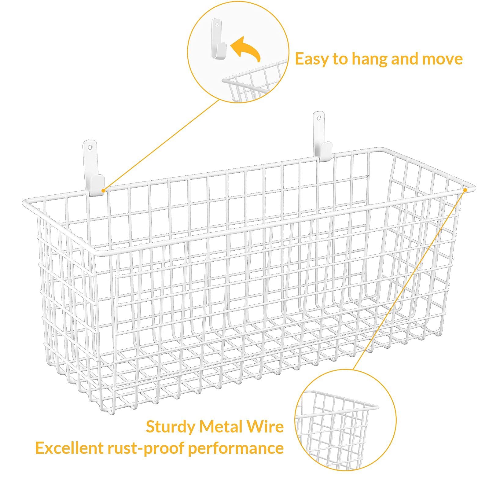 Kinlink [Extra Large] Wire Baskets, Wire Storage Baskets Durable Wire Baskets For Storage Wall Mount, Hanging Wire Baskets Wall