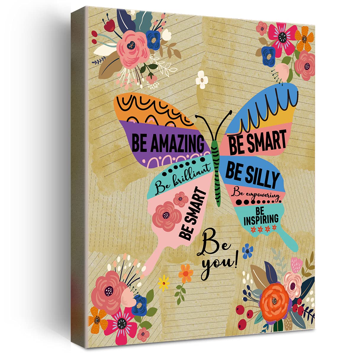 Colorful Butterfly Inspirational Quotes Motto Framed Canvas Wall Art Gifts For Women Girls Friends Sister,Motivational Canvas Pr