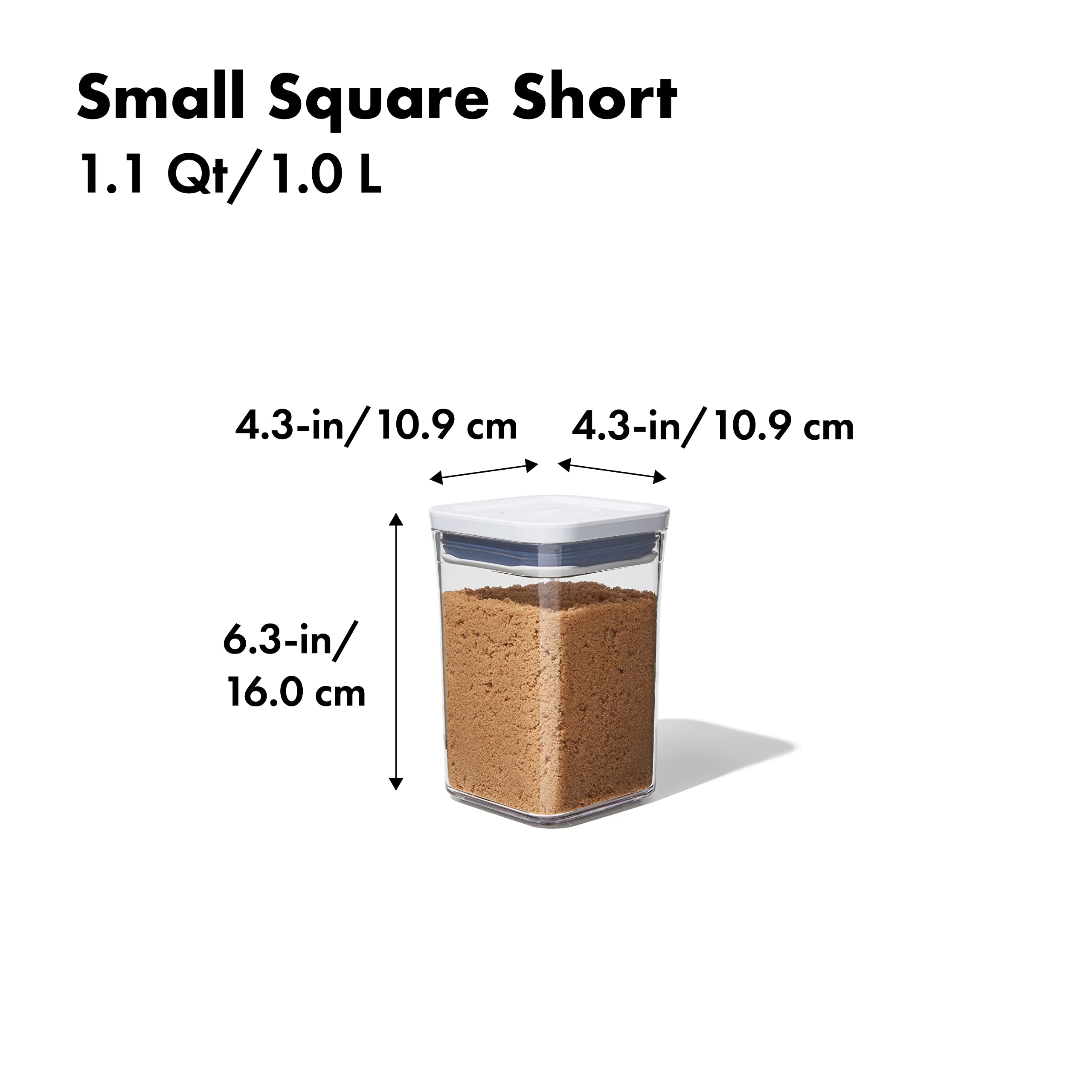 Oxo Good Grips Pop Container - Airtight Food Storage - Small Square Short 1.1 Qt Ideal For 1 Lb Of Brown Sugar Or Confectioner'S