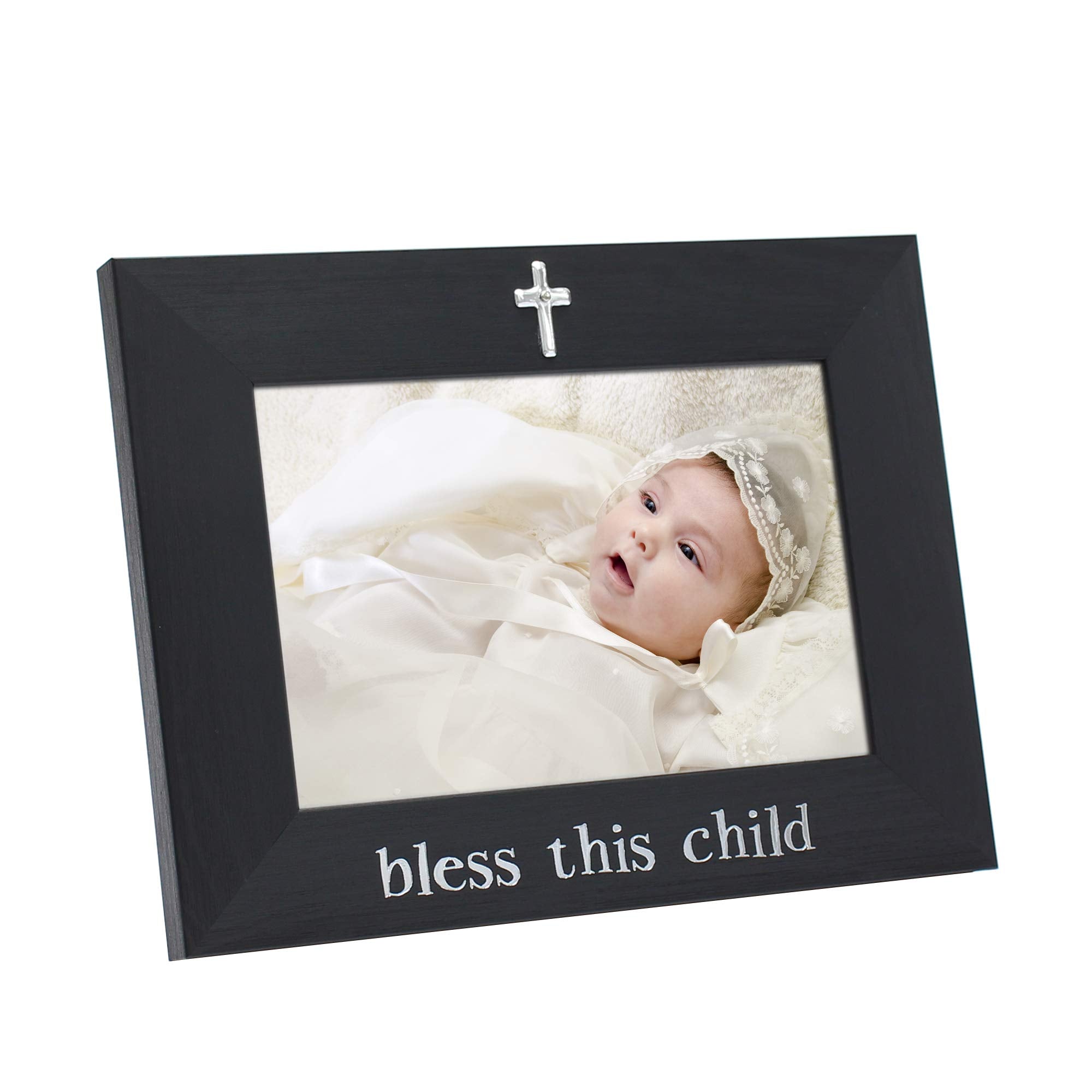 MIMOSA MOMENTS Silver Cross Black Picture Frame for 4x6 photo (Black-bless this child)