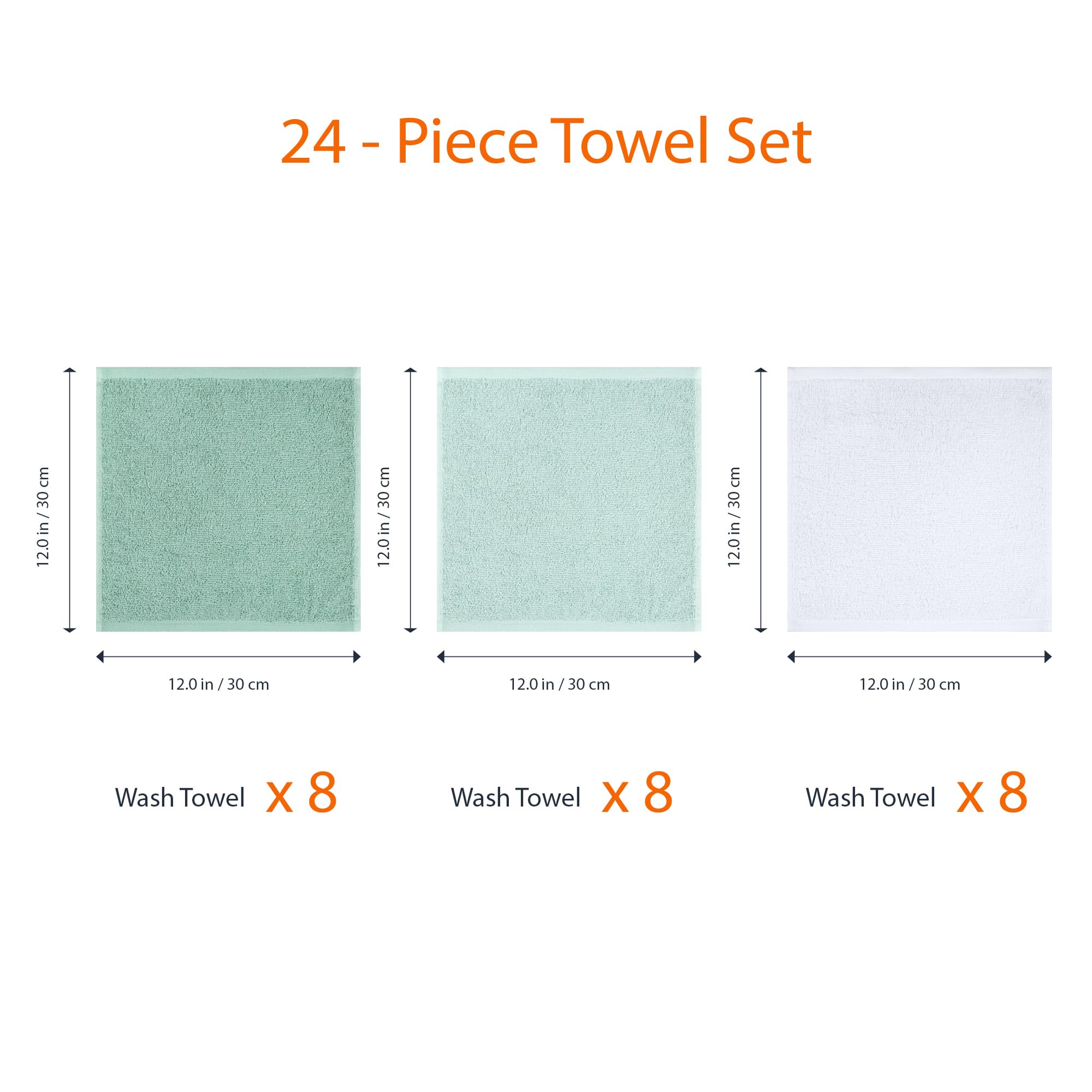 Amazon Basics Fast Drying  Extra Absorbent  Terry cotton Washcloths  Pack of 24  Seafoam green  Ice Blue  White  12 x 12