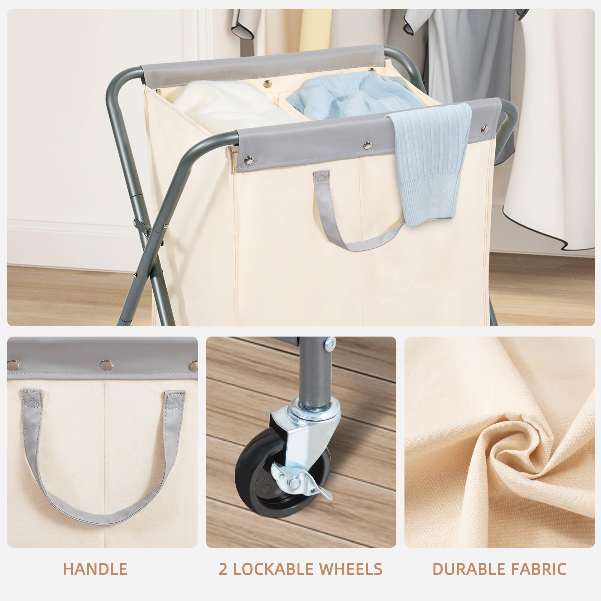 Storage Maniac 125L Laundry Hamper With Wheels, Rolling Laundry Basket, Heavy Duty Laundry Sorter With Removable Bag, Folding X