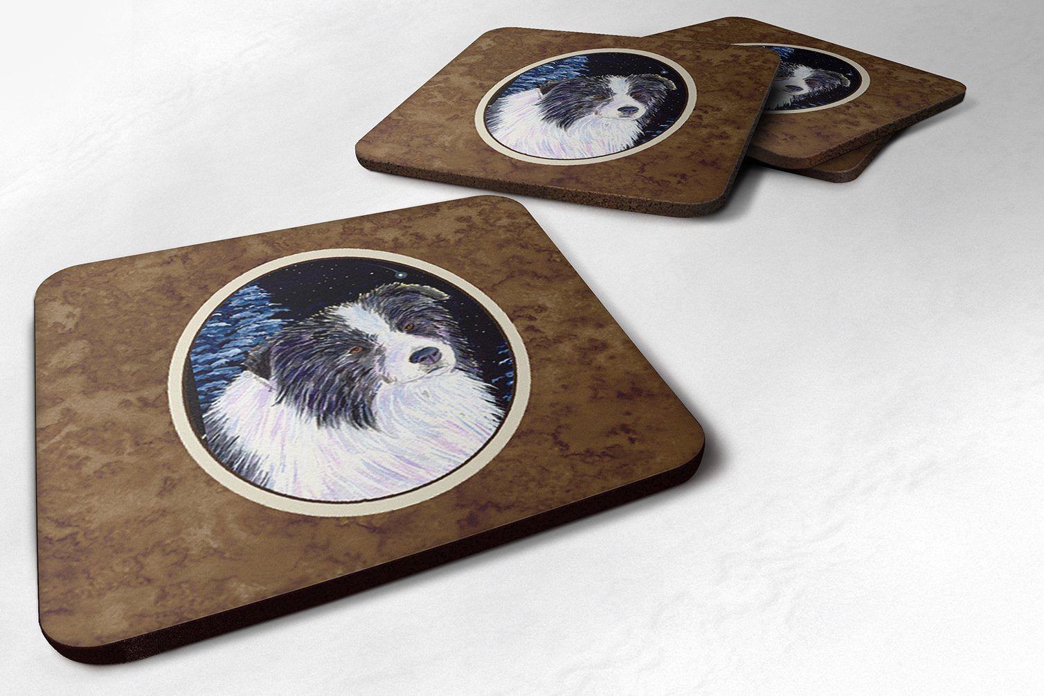 Carolines Treasures Starry Night Border Collie Foam Coasters Set of 4 (Set of 4), 3.5 H x 3.5 W, Multicolor