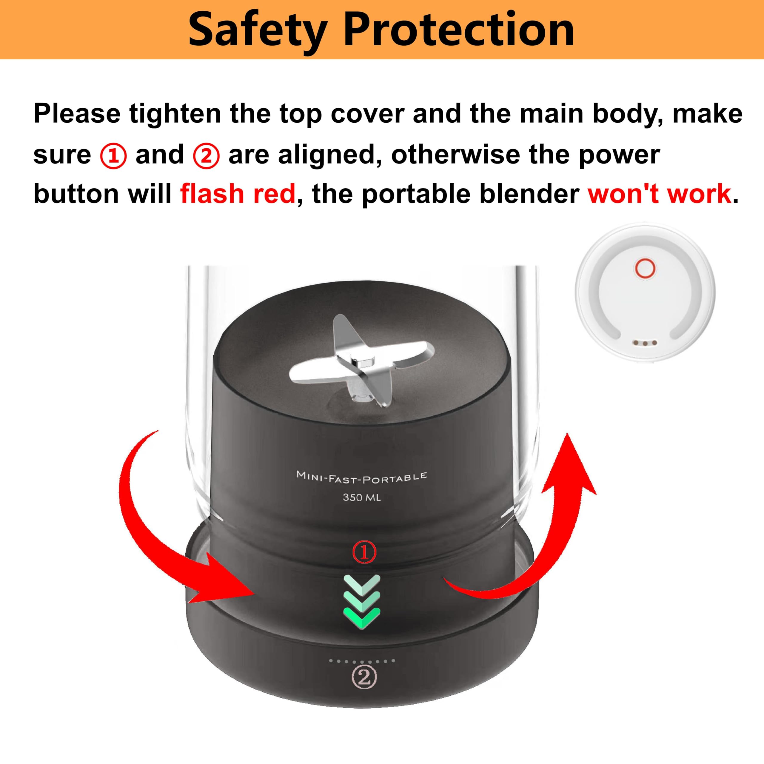 Otpeir Personal Size Blender, Portable Blender, Battery Powered Usb Blender (Black)