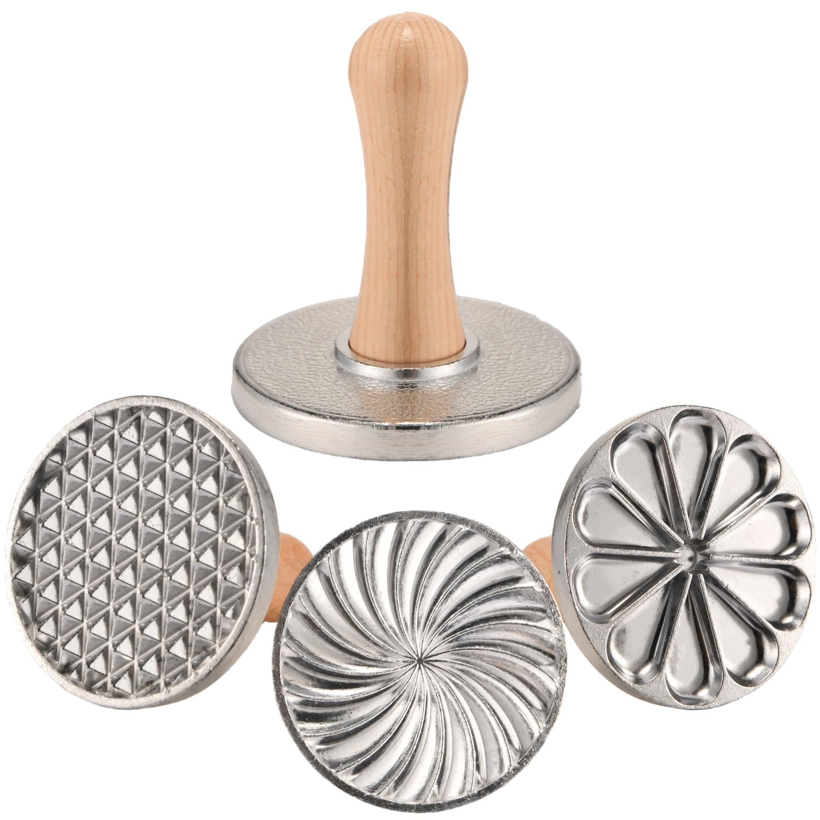 Oppein Cookie Stamps Set Of 3, Metal Cookie Press Cutter Mold With Wooden Handle, Cookie Decorating Supplies For Diy Baking, Cak