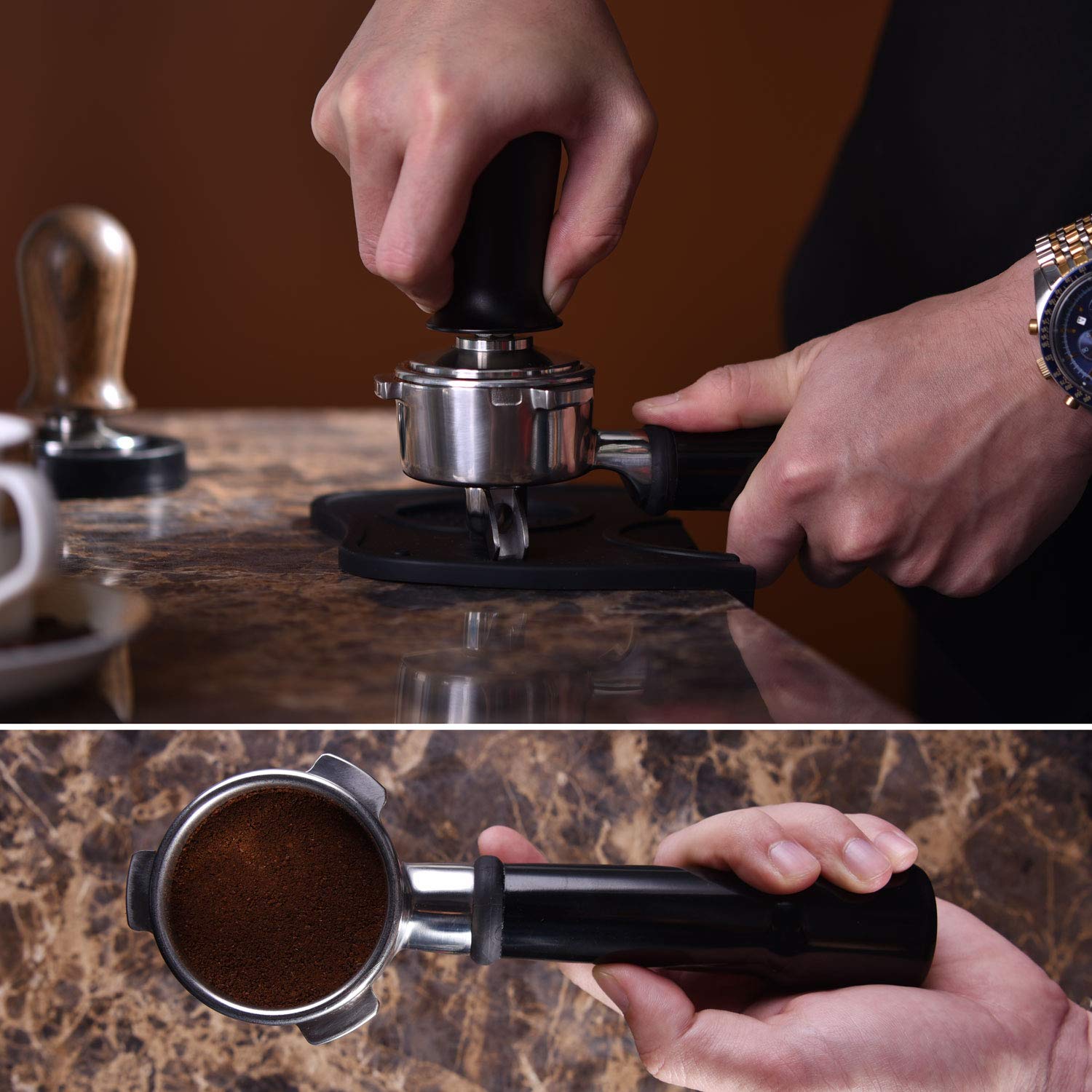 Matow 53Mm Calibrated Espresso Tamper, Calibrated Coffee Tamper With Spring Loaded Anodized Aluminum Handle Stainless Steel Flat