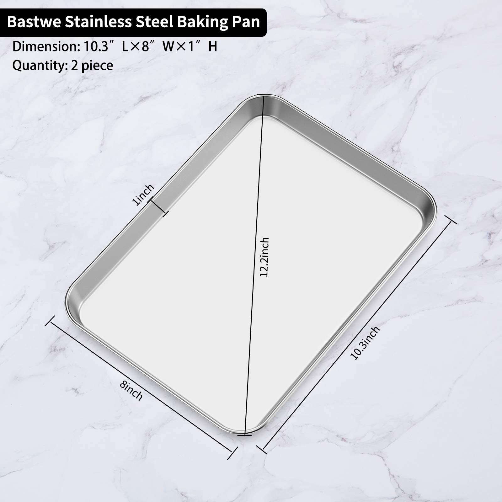 Baking Sheets Set Of 2, Bastwe Stainless Steel Baking Pan Tray Cookie Sheet, Size 10 X 8 X 1 Inch, Non Toxic  Healthy, Rust Free