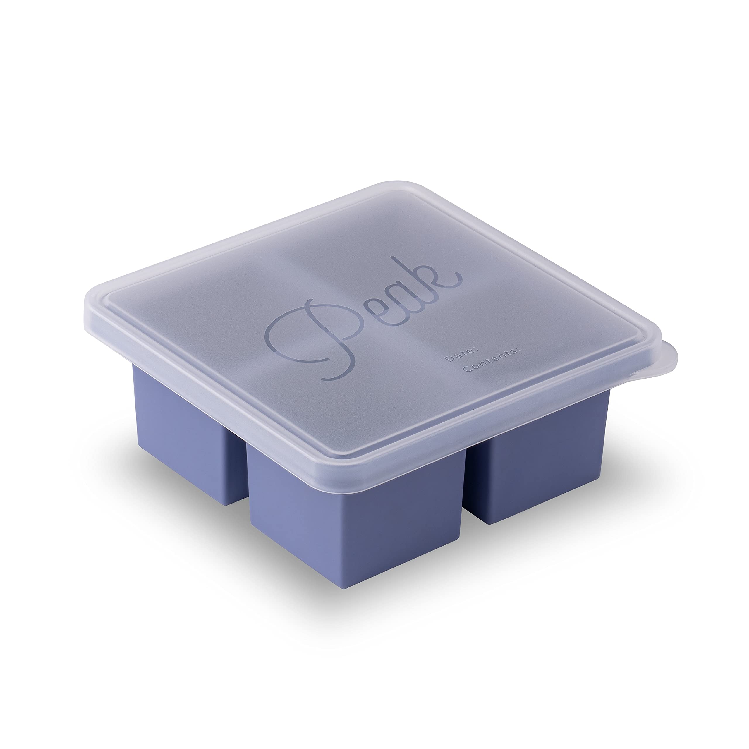 W&P Cup Cubes Silicone Freezer Tray With Lid, Blue, Makes 4 Perfect 1-Cup Portions, Freeze & Store Soup, Broth, Sauce, Leftovers