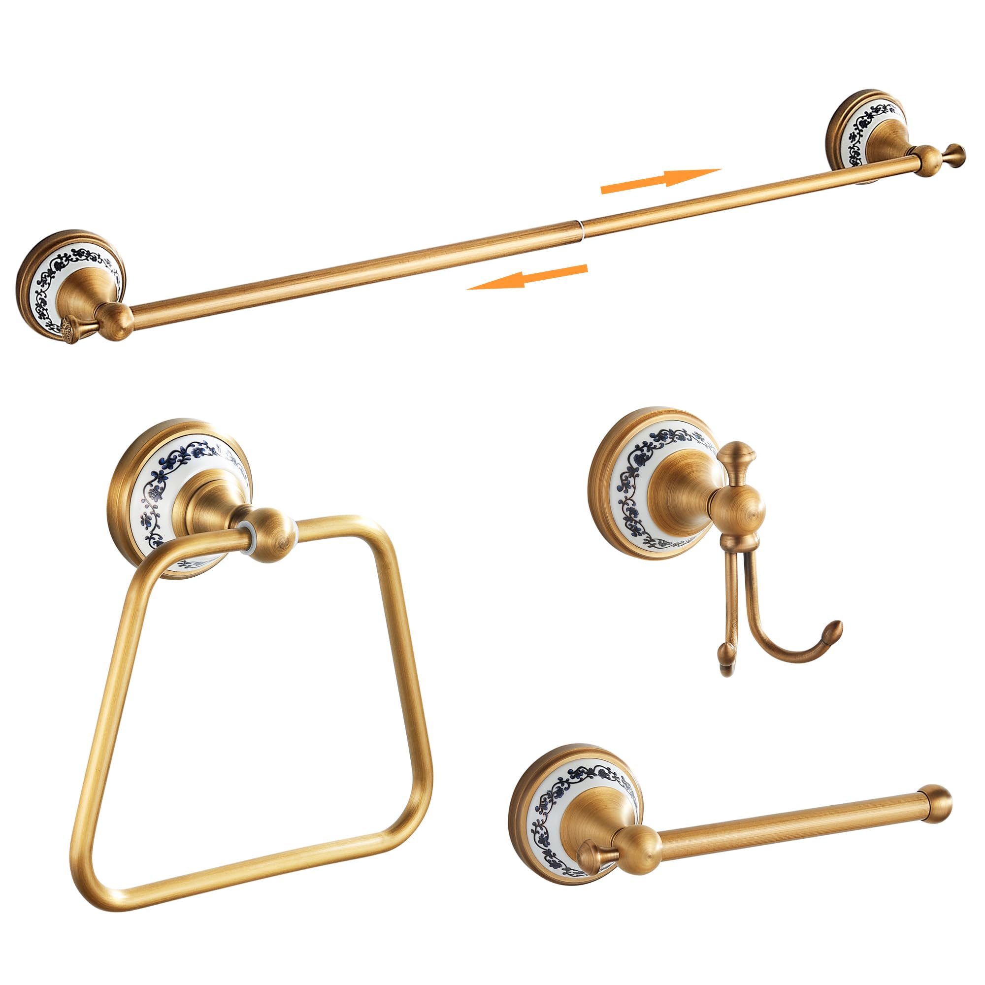 Antique Bronze Bathroom Hardware Set,Adjustable Towel Rack, Toilet Roll Paper Holder,Hand Towel Holder,Hook, Bathroom Accessorie