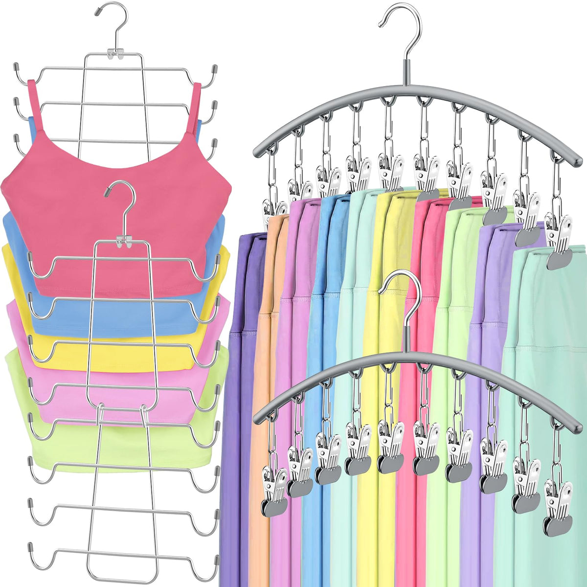 Tomcare 2 Pack Tank Top Hanger And 2 Pack Leggings Organizers Space Saving Sport Bras Organizer Metal Yoga Pants Hangers With 20